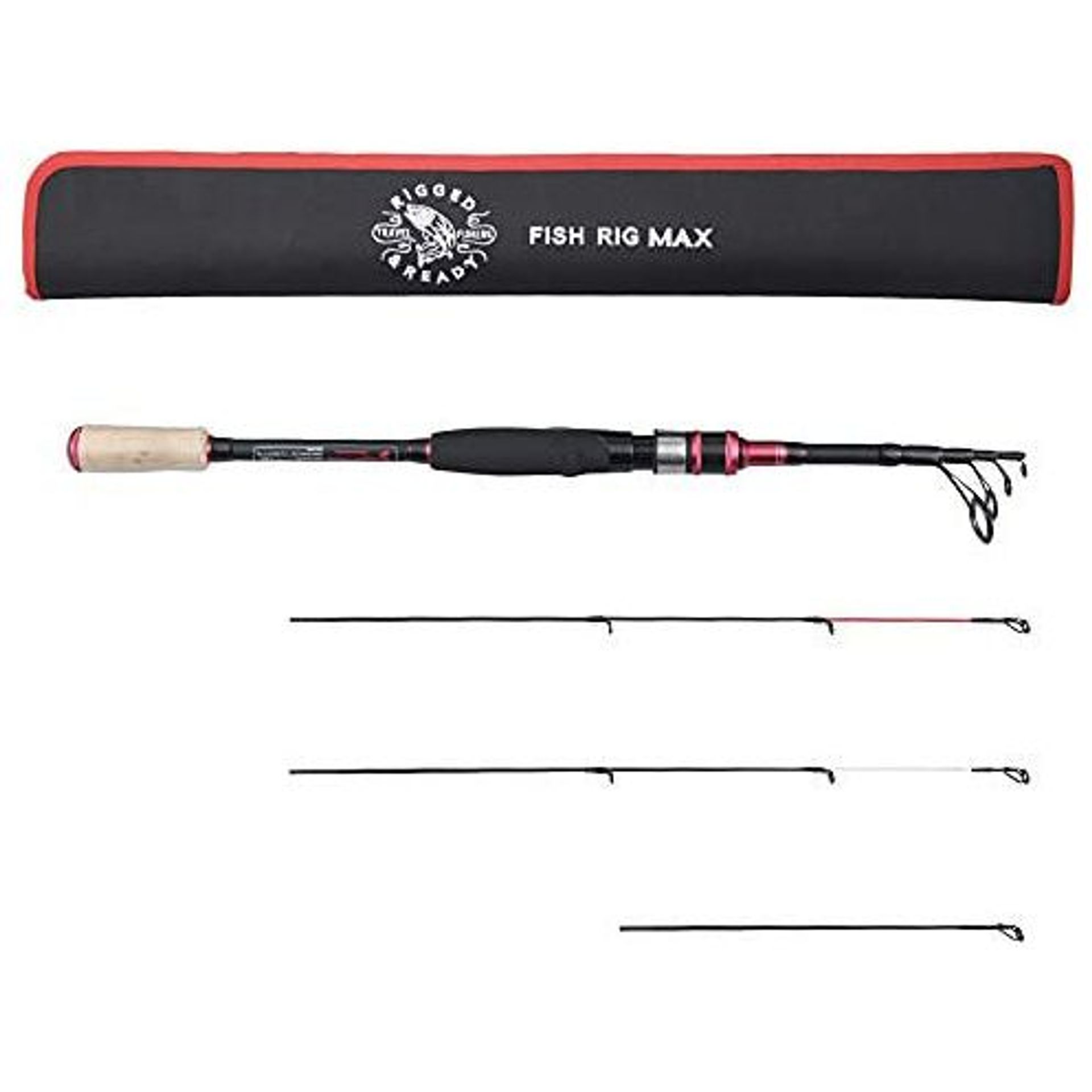Canna Da Pesca Telescopica Rigged And Ready Fish Rig Max – 240/210 Cm, Carbonio, 3 Punte (0-15, 10-30, 20-50g), Per Spinning E Baitcasting, Custodia Inclusa