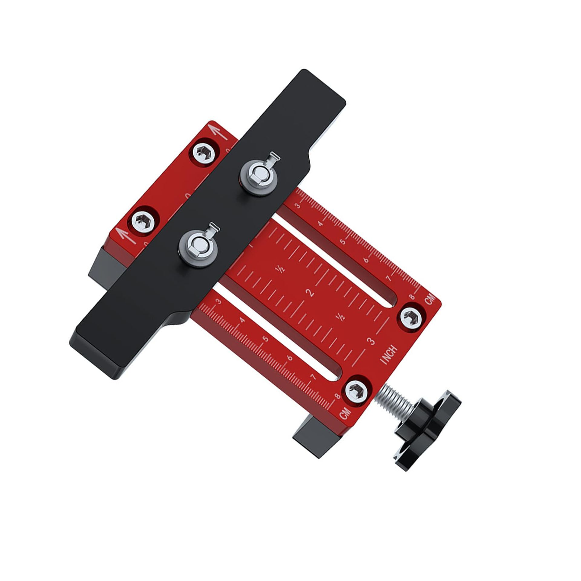 Cabinet Hardware Jig Aluminium Alloy Door Installation Positioner Adjustable 0–60mm - Red + Black
