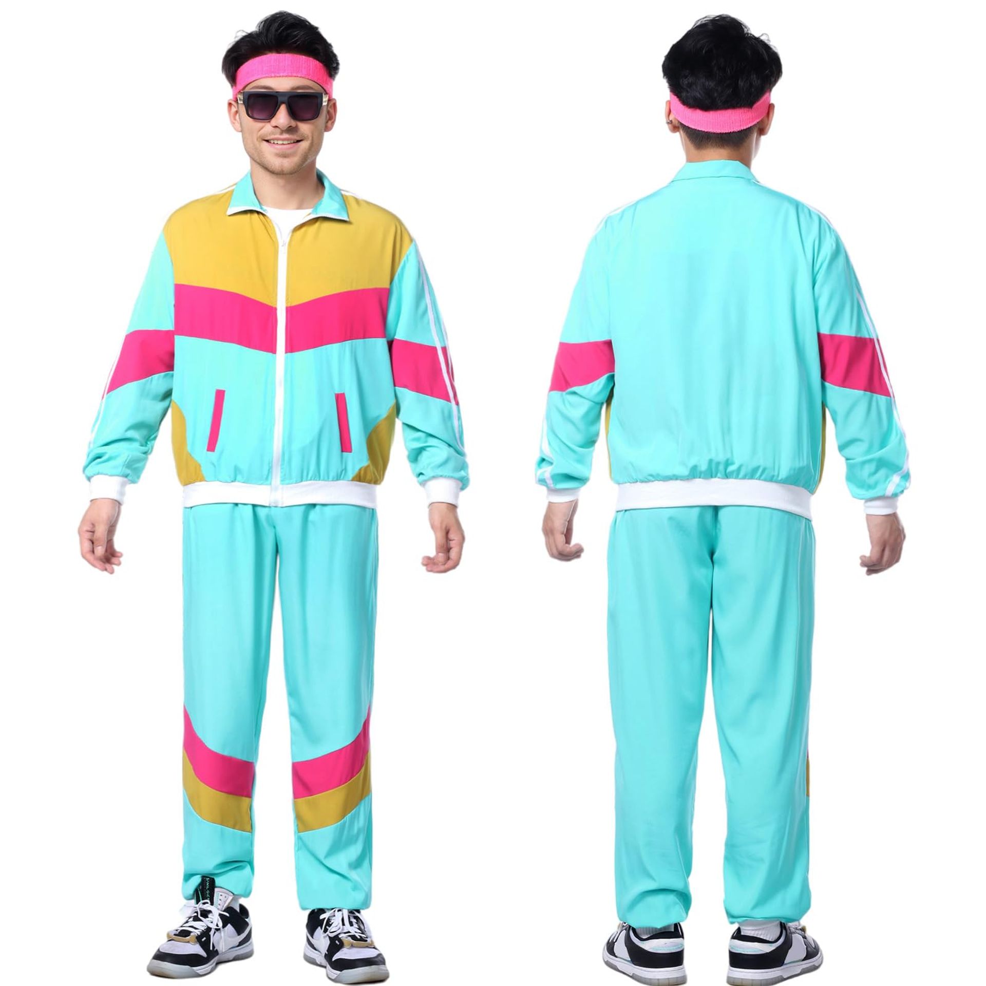 80s & 90s Retro Shell Suit Fancy Dress Costume With Jacket, Trousers, Acc