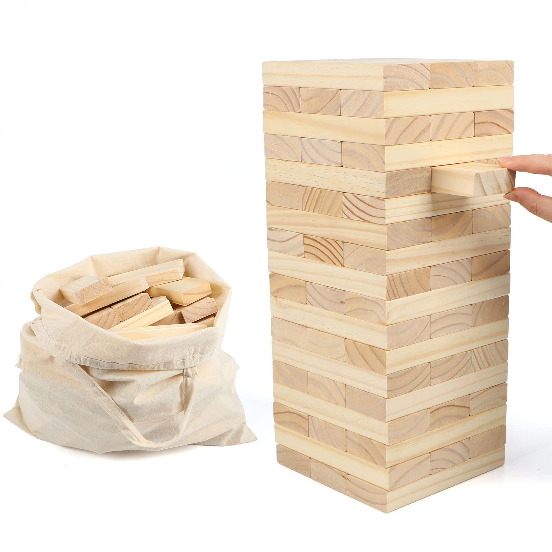54 PCS Large Wooden Stacking Tower Game with Storage Bag Family Party Toy - Wood 36cm