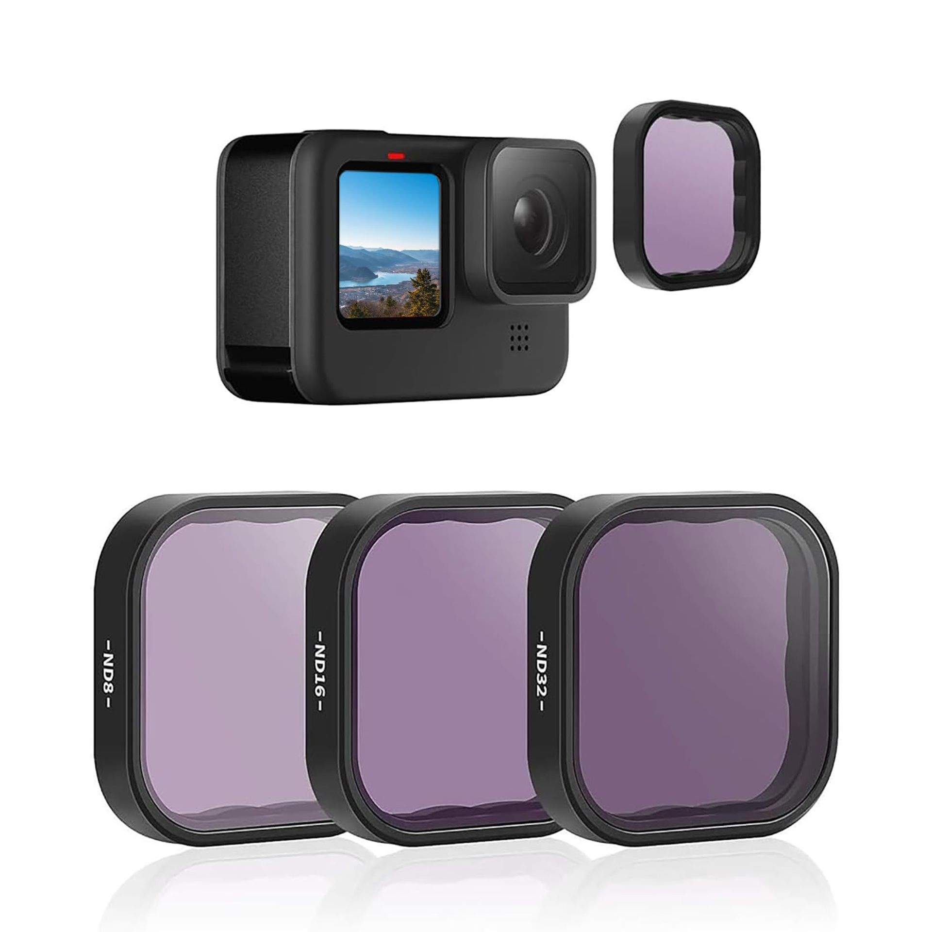 3-Pack ND Filter Lens Kit ND8 ND16 ND32 Compatible with GoPro Hero 12/11/10/9 Black, Neutral Density Lens Protector Accessories - ND 8/16/32 COB
