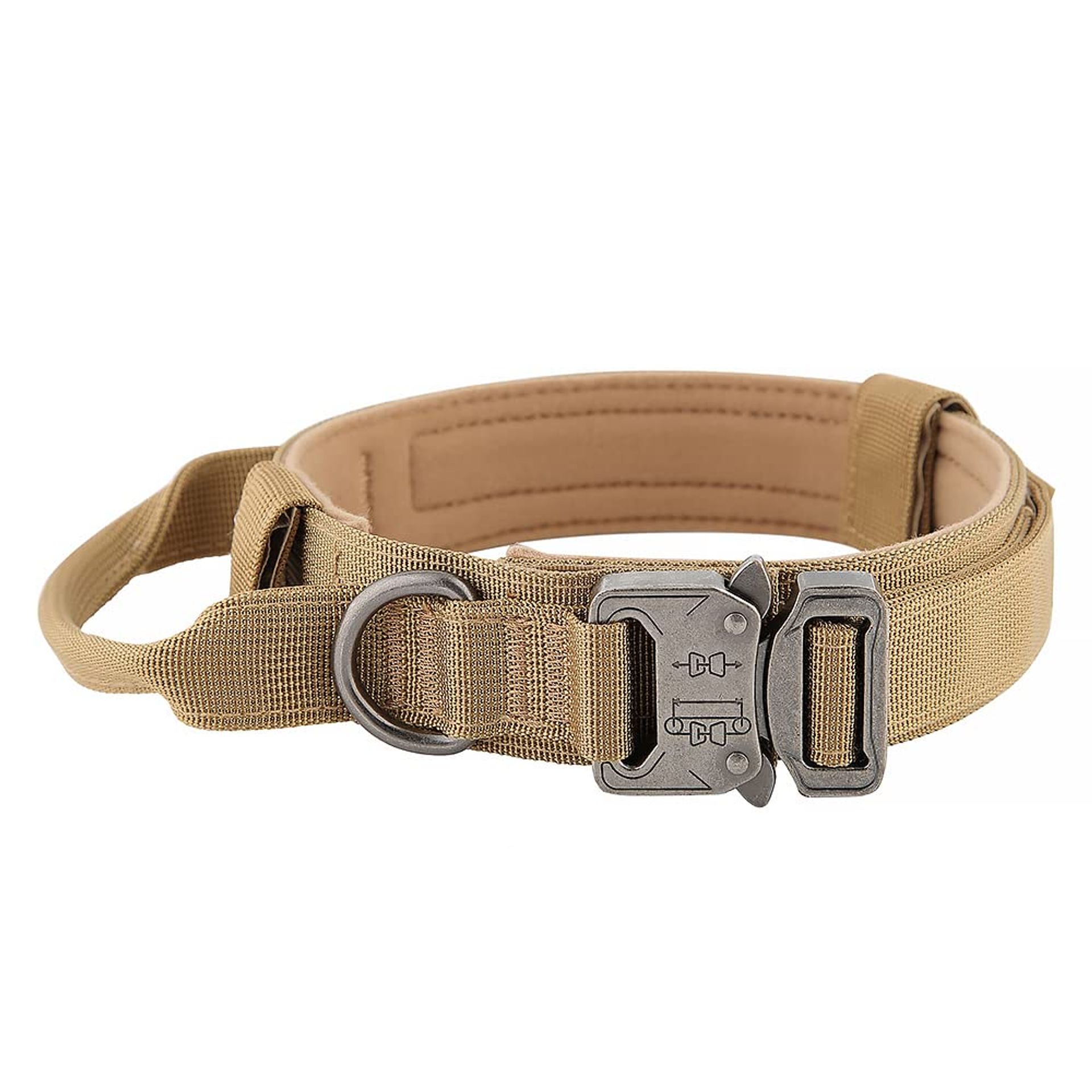 Tactical Dog Collar & Lead Set Heavy Duty Nylon with Padded Handle & Metal Buckle - Brown M