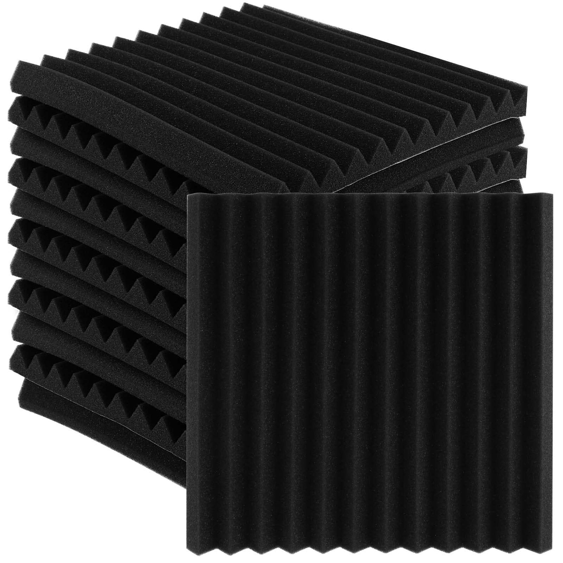 Sound Absorption Panels 12 Pack 12x12x2 Inch Self-Adhesive Acoustic Foam Wedge for Home, Studio and Office - Black
