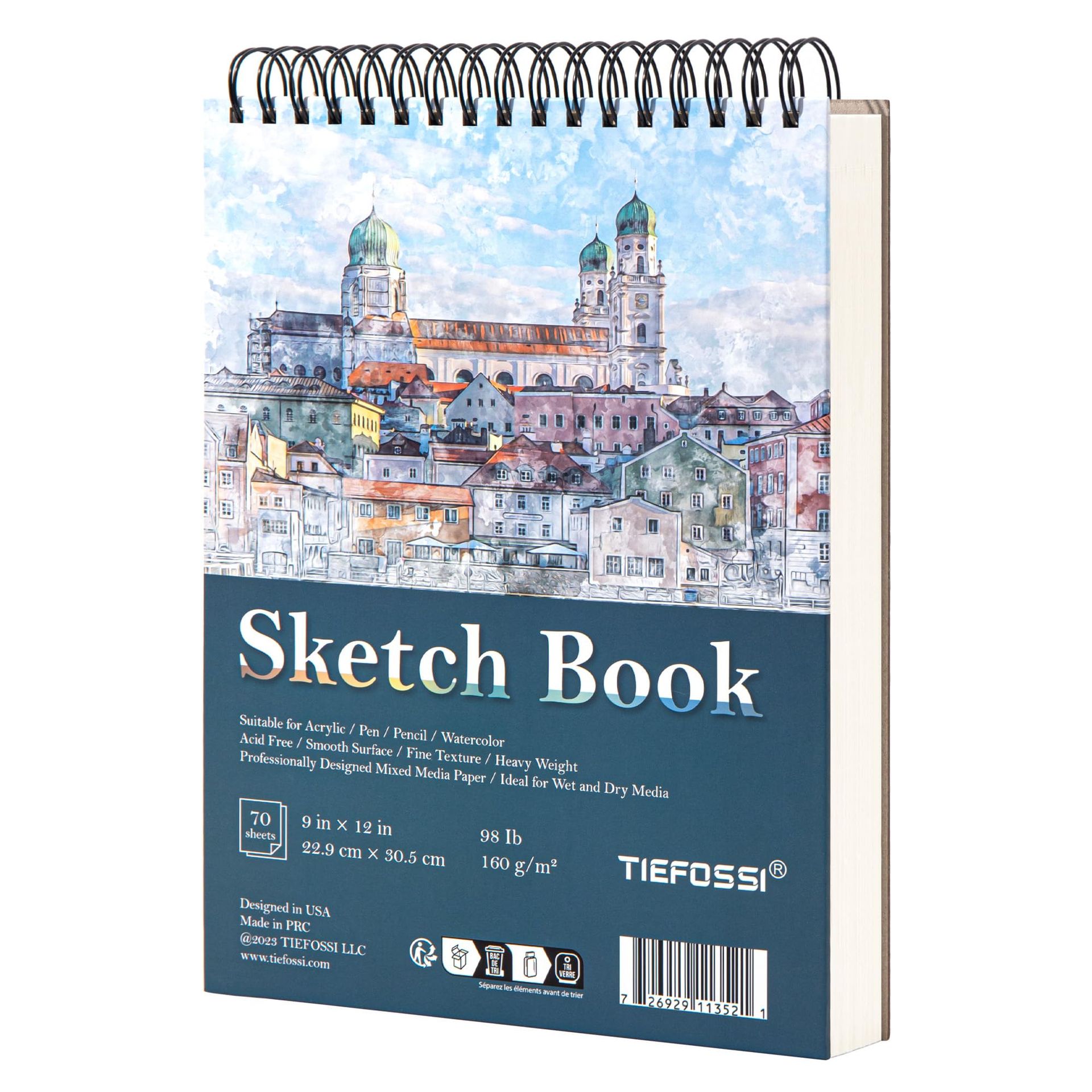 Sketch Book 160 GSM Thick Drawing Paper Spiral Bound Pad for Artists, Painting and Sketching - Blue 9" x 12"