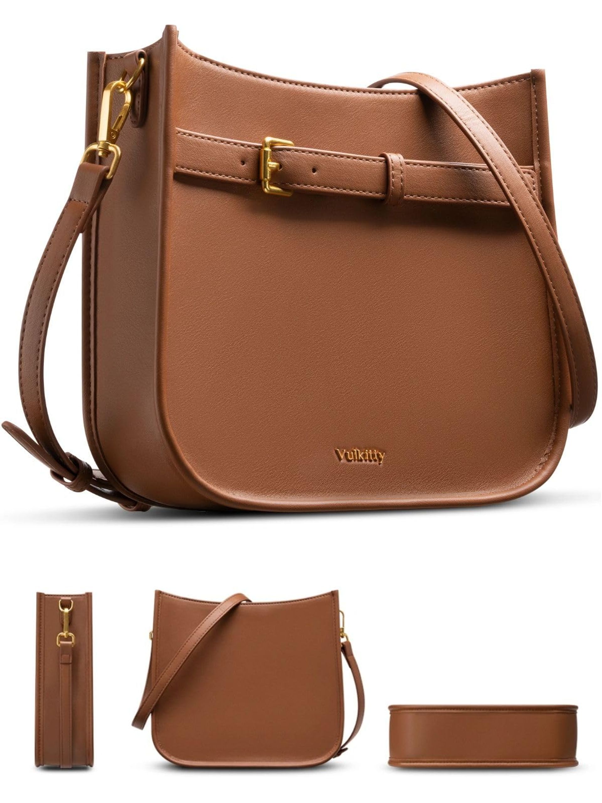 Women's Small Crossbody Bag PU Vegan Leather Shoulder Purse with Adjustable Strap - Brown KB103