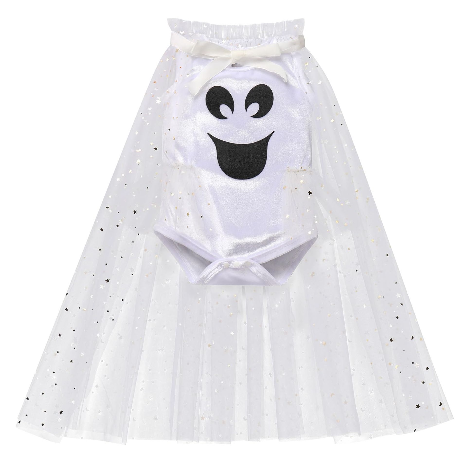 Infant Baby Girls Ghost Halloween Costume Romper and Tulle Cloak Set - White 9-12 Months