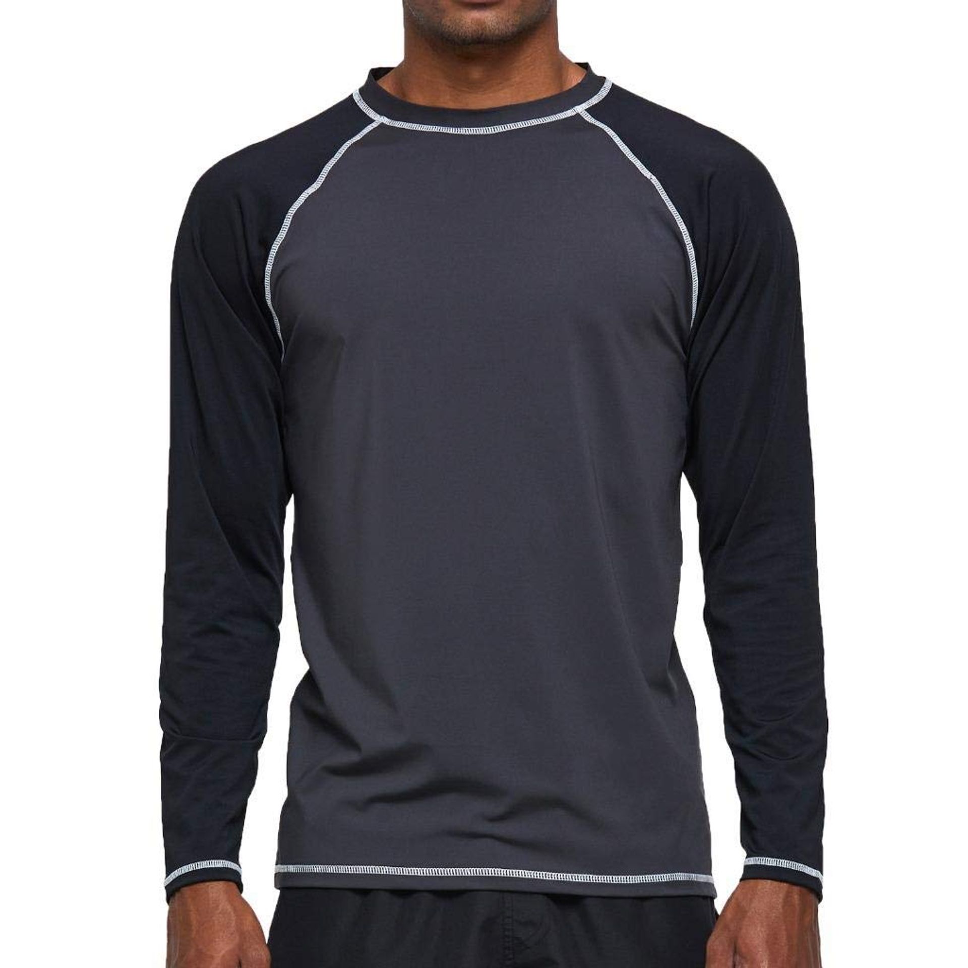Men's Long Sleeve Rashguard UV Protection UPF 50+ Quick Dry Surf Top - Grey and Black 3XL