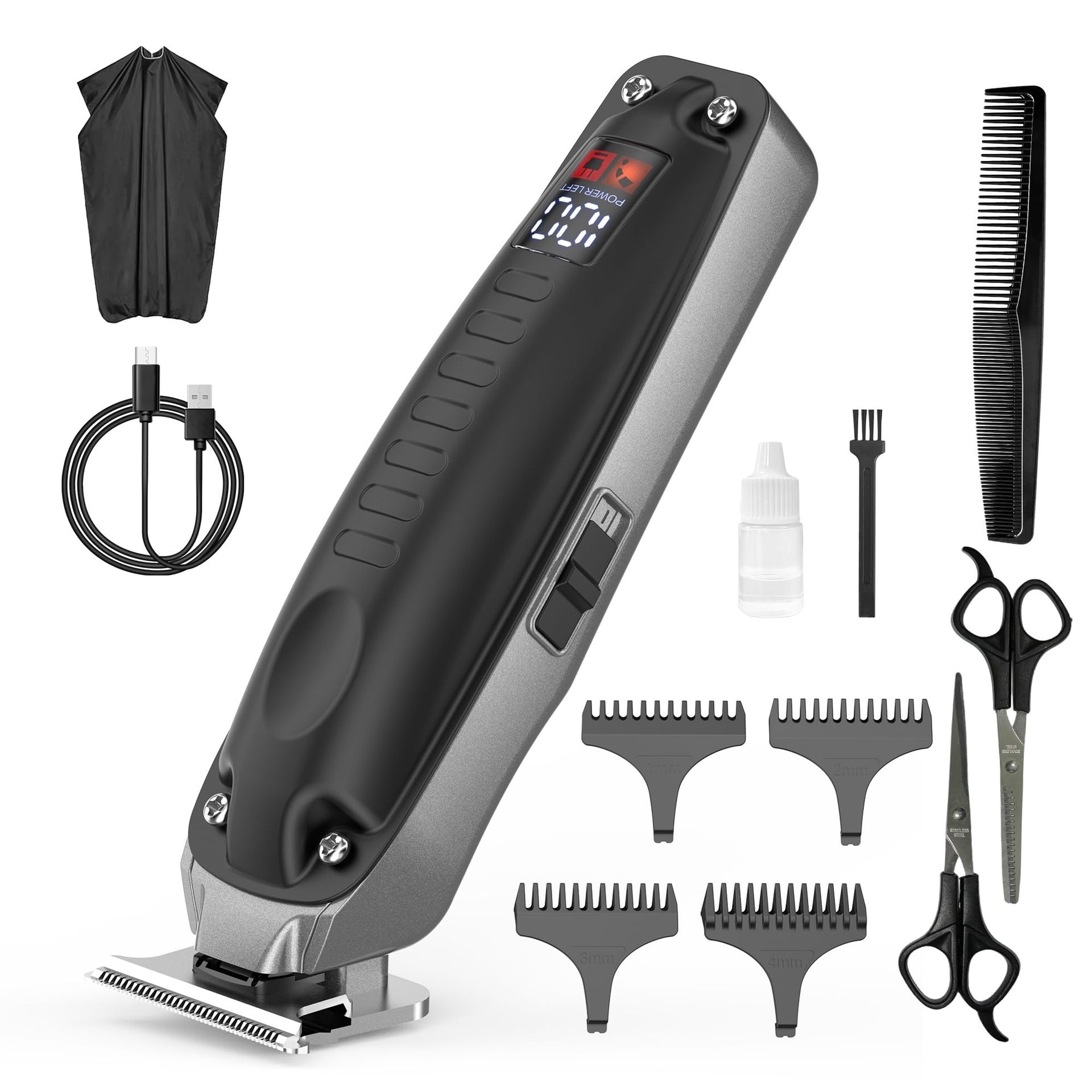 Professional Hair Clippers for Men Cordless Electric Beard Trimmer with LED Display Waterproof for Home and Barber Use - Black BETTLE