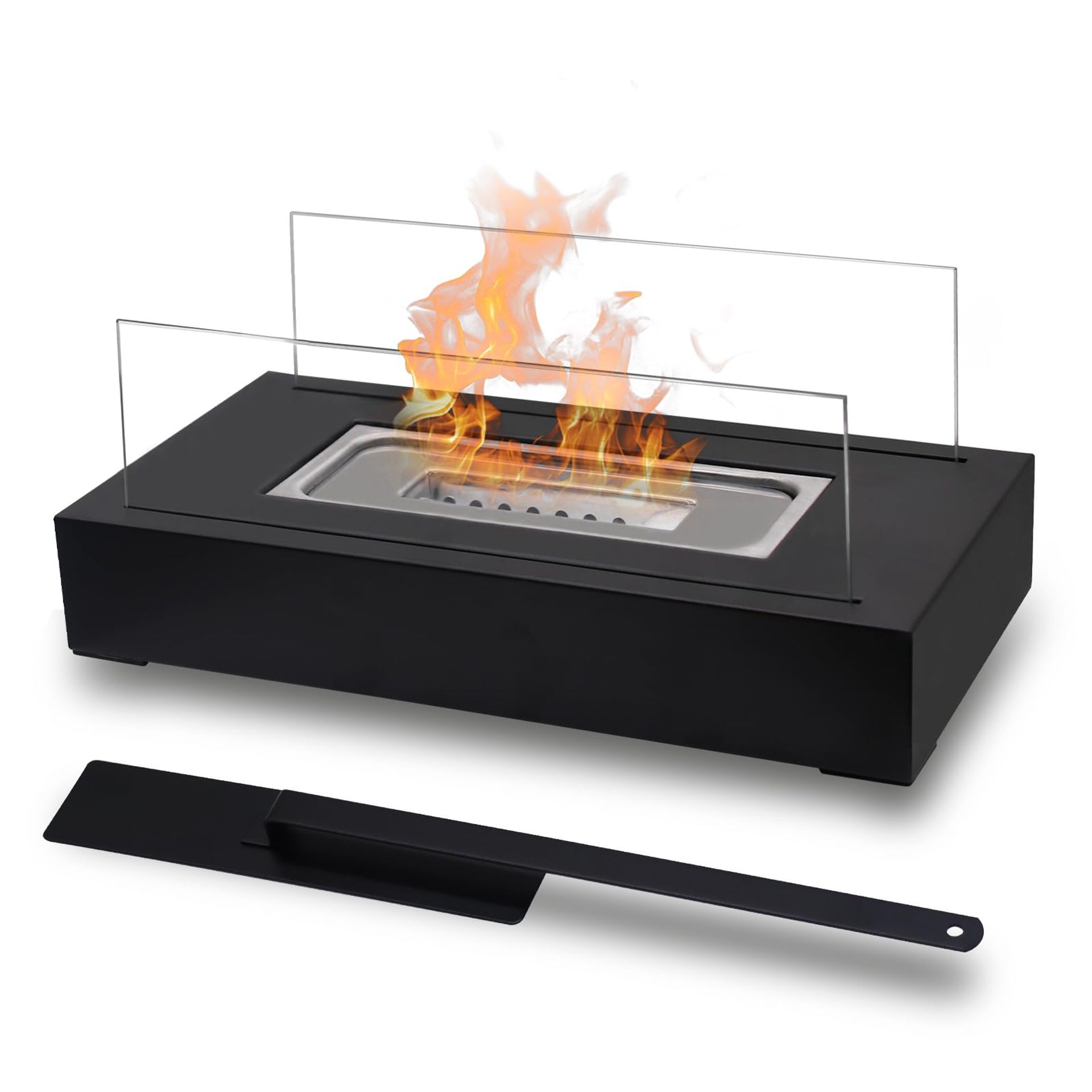 Portable Tabletop Fire Pit Indoor Outdoor Mini Fireplace with Glass Panels - Modern Home & Garden Décor, Perfect Gift Idea