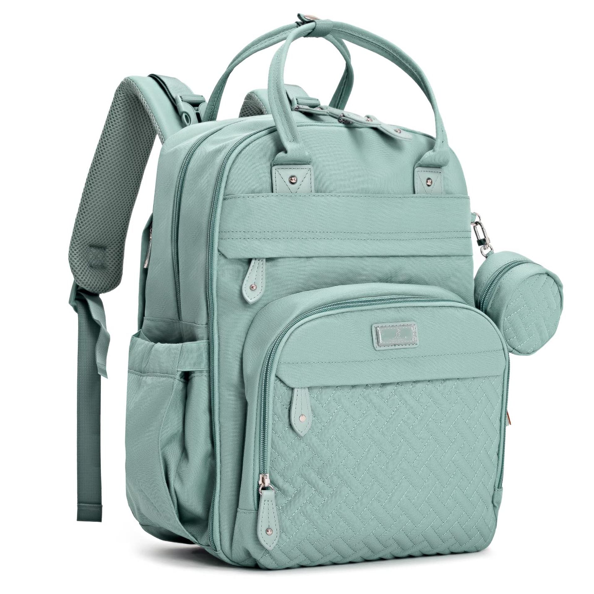 Baby Changing Bag Backpack with Changing Mat & Pacifier Holder, Organiser Nappy Diaper Rucksack for Parents - Sage Green 42x21x31cm