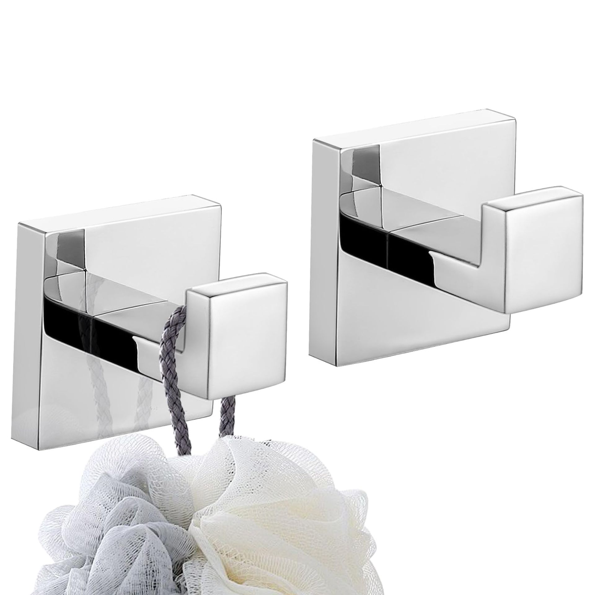 Stainless Steel Wall Mounted Towel & Robe Hooks 2 Pack for Bathroom, Kitchen or Garage - Polished Chrome Finish