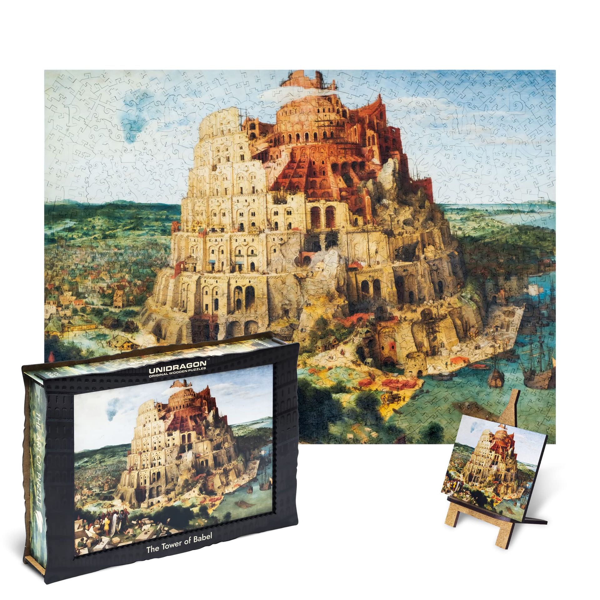 Original Wooden Jigsaw Puzzle 1000pcs – Tower of Babel Art, Whimsical Shapes, Premium Gift Packaging