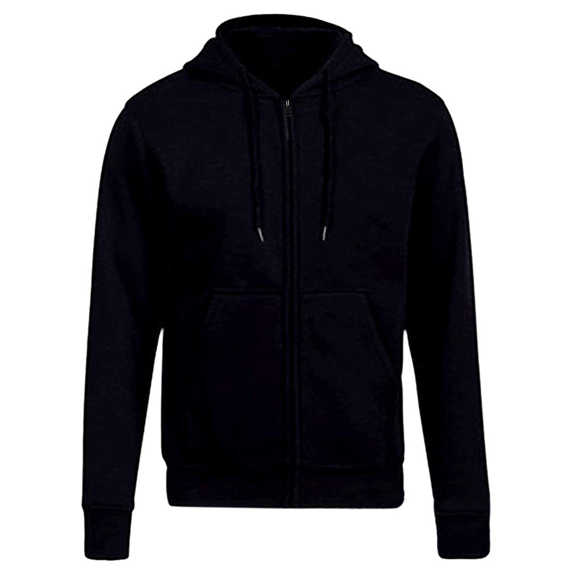 Unisex Fleece Zip Up Hoodie with Drawstring Hood & Pockets - Black XL