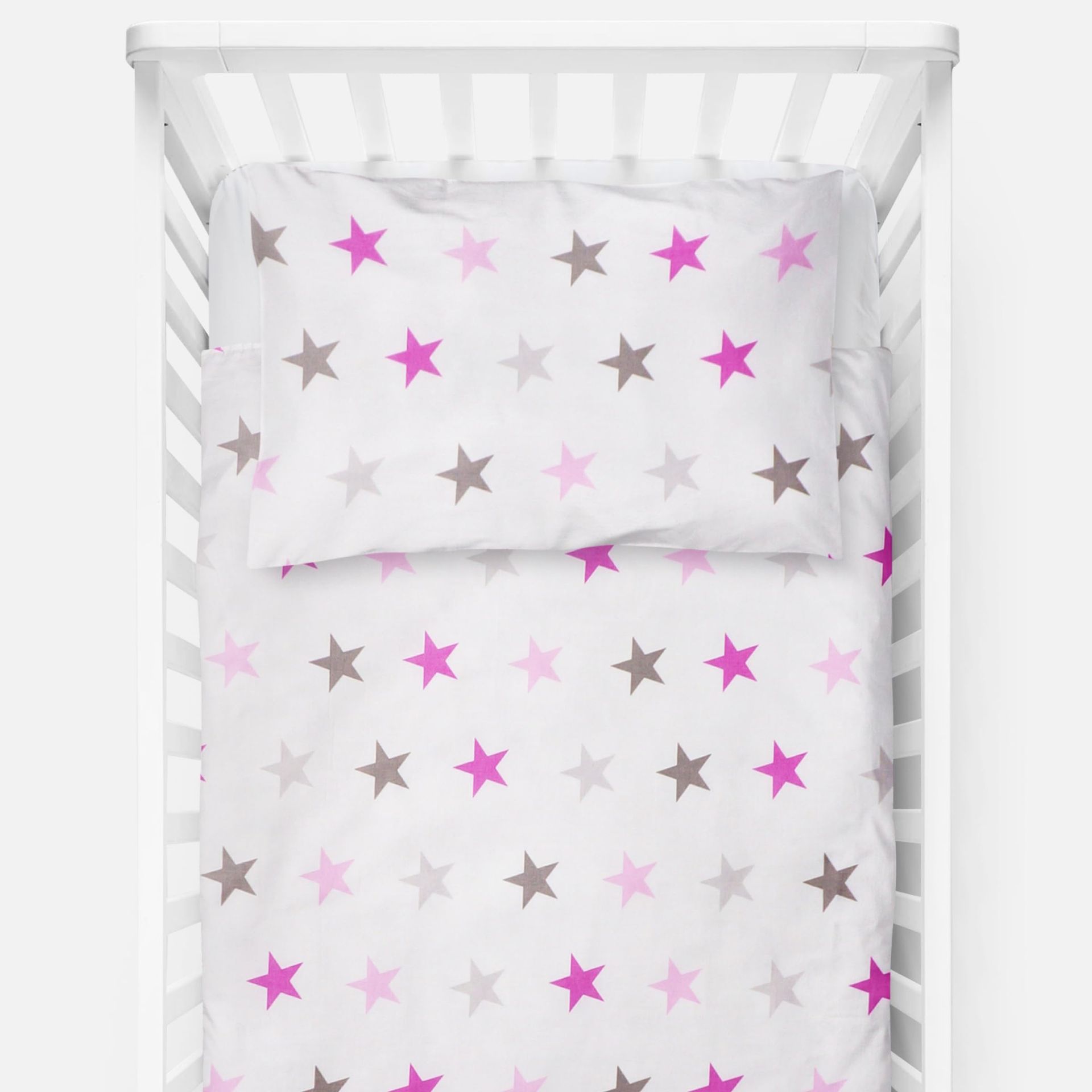 4 Piece Toddler Cot Bed Duvet & Pillow Set with Covers - 100% Cotton, Hypoallergenic Filling, Soft Pink Nursery Bedding
