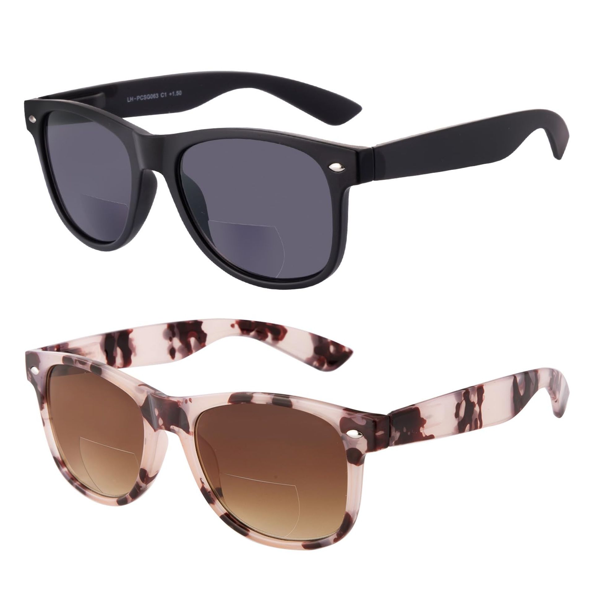 Unisex Bifocal Reading Sunglasses UV400 Protection Classic Frame Sun Readers for Outdoor Use - Black+Pink Tortoise +1.5