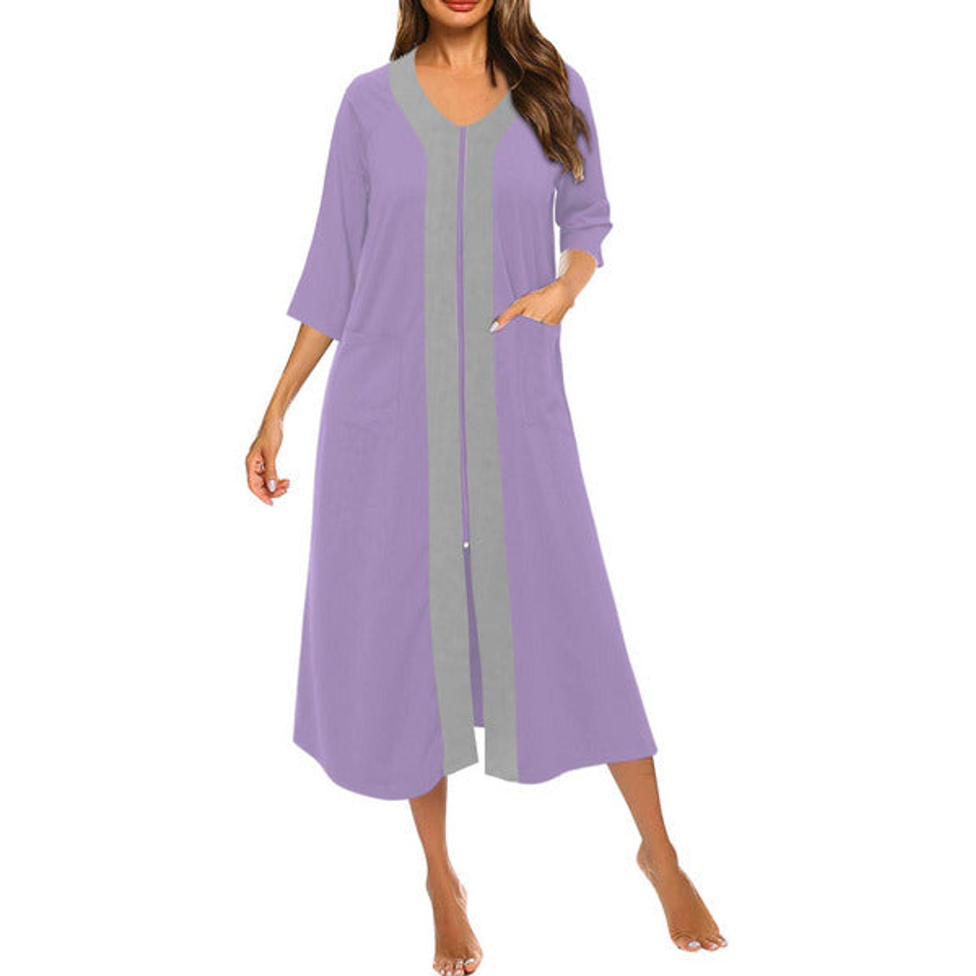 SUNNYME Womens Zip Up Dressing Gowns Short Sleeve Long Nightdresses House