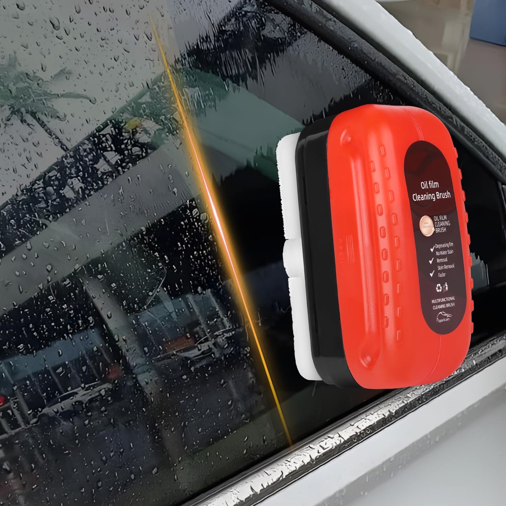 Automotive Oil Film Cleaning Brush - Enhances Windscreen Clarity & Visibility, Glass Cleaner, Red