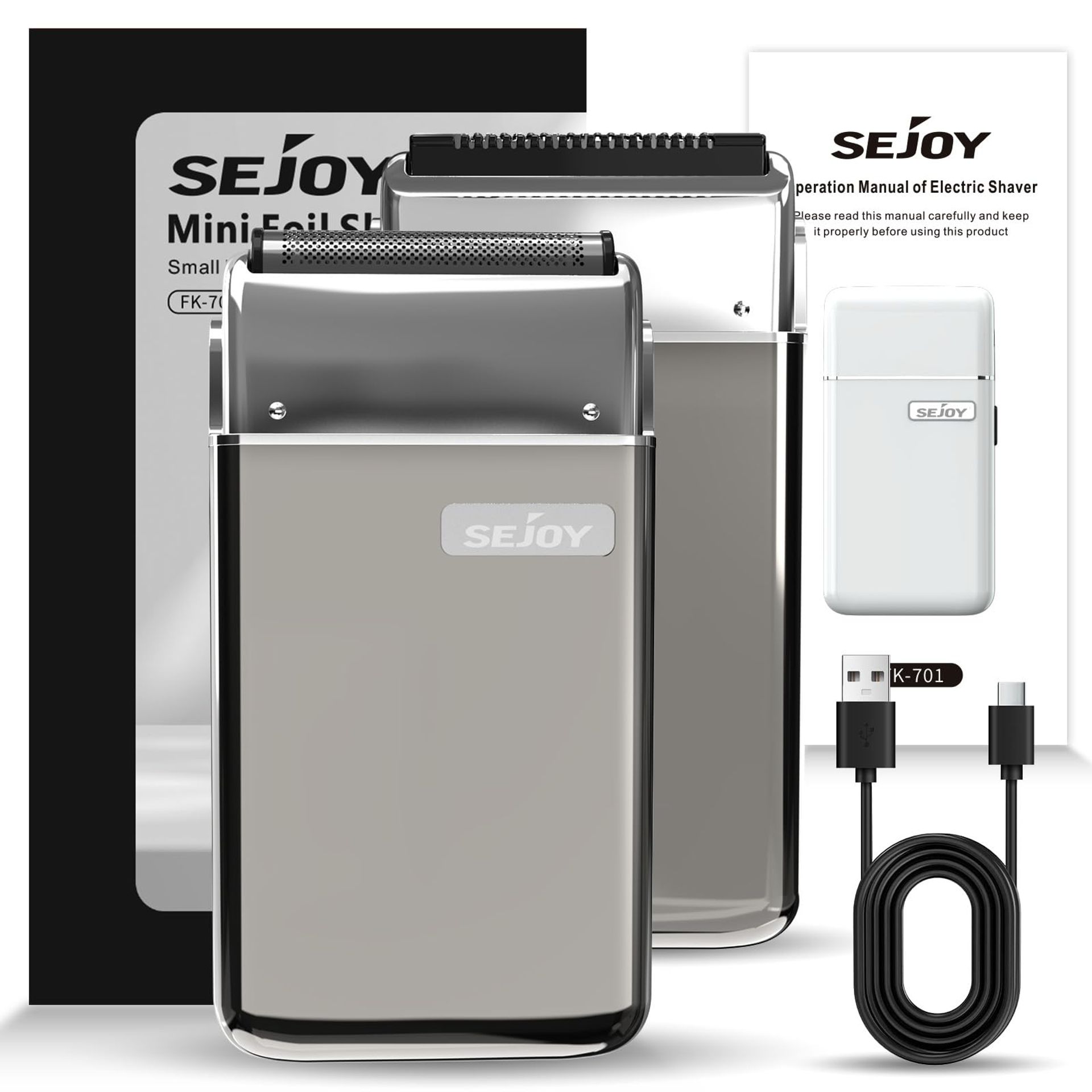 Portable Electric Razor for Men Dual Blade Magnetic Head LED Display Waterproof USB-C Rechargeable - Seolfor TXD-FK701-SIL