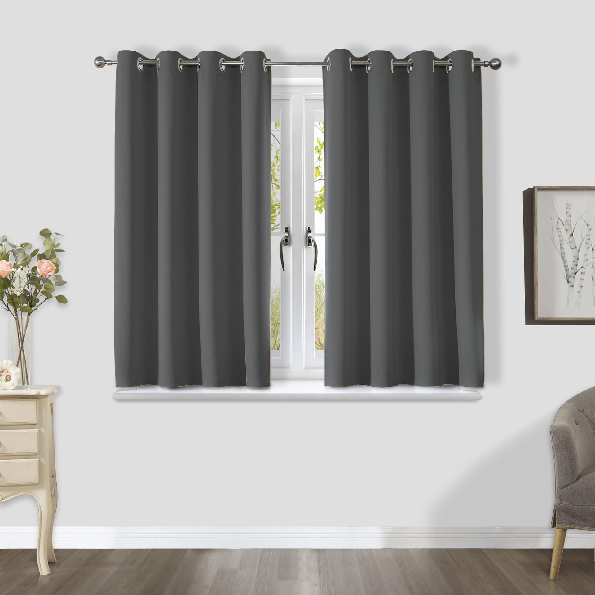 Blackout Curtains Thermal Insulated Eyelet Panels Soundproof for Bedroom and Living Room - Dark Grey W55 x L69 Inch (2 Panels)