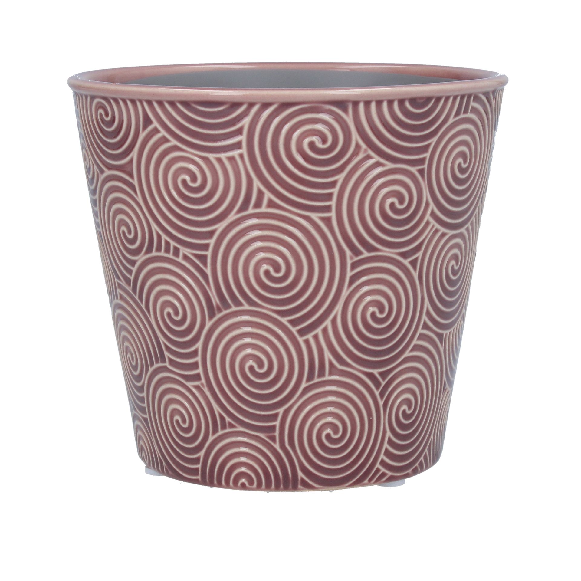 4 x Gisela Graham Dusky Mauve Spiral Stoneware Pot Cover, Lrg    