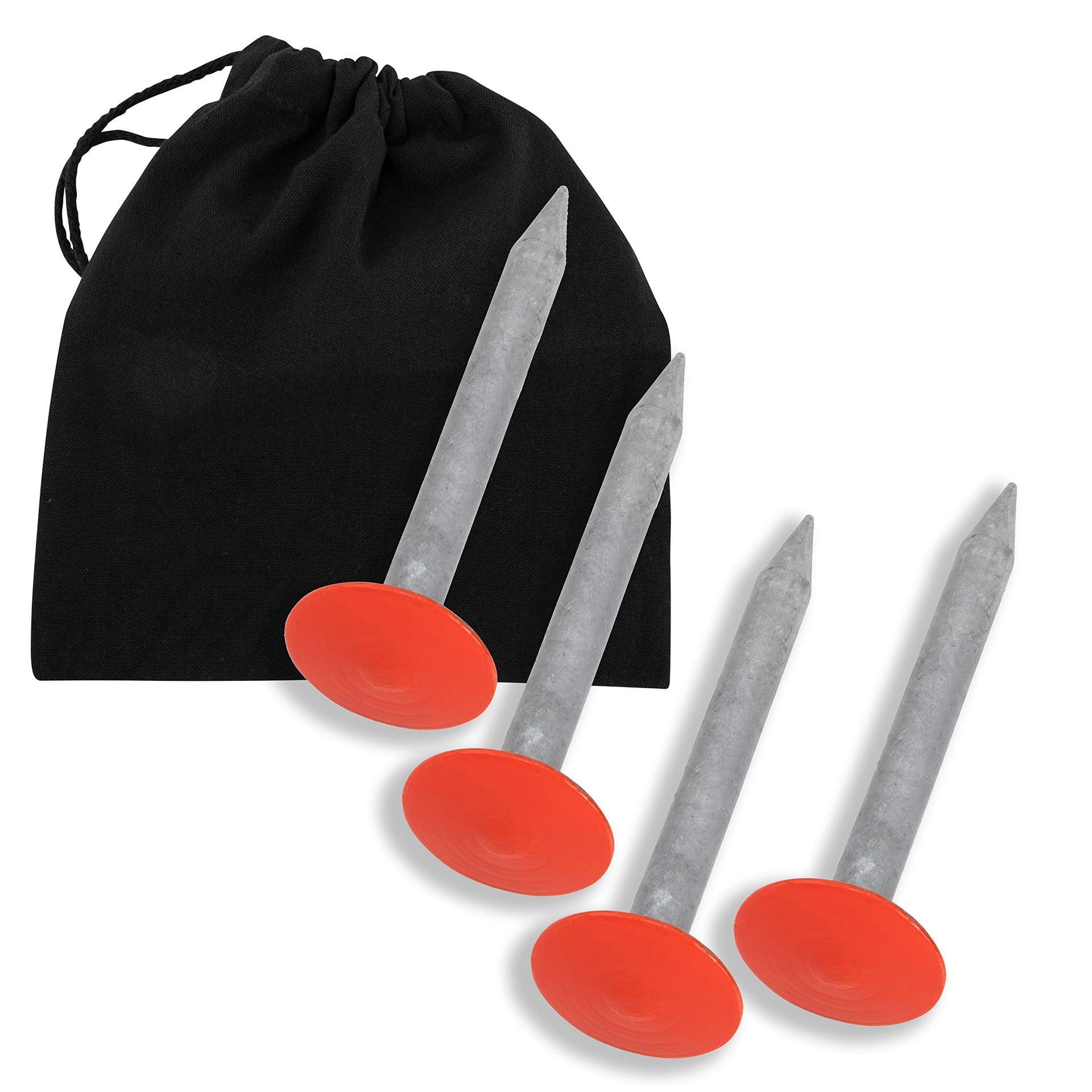 4 Pack Survey Stakes with Orange Caps & Storage Bag - Durable Steel Markers for Property Boundaries, Flush Ground Installation