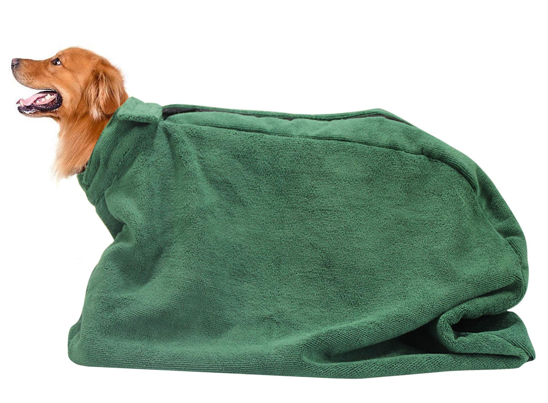 Microfibre Dog Bathrobe Towel Super Absorbent Quick Drying Pet Robe - Green Small Plus