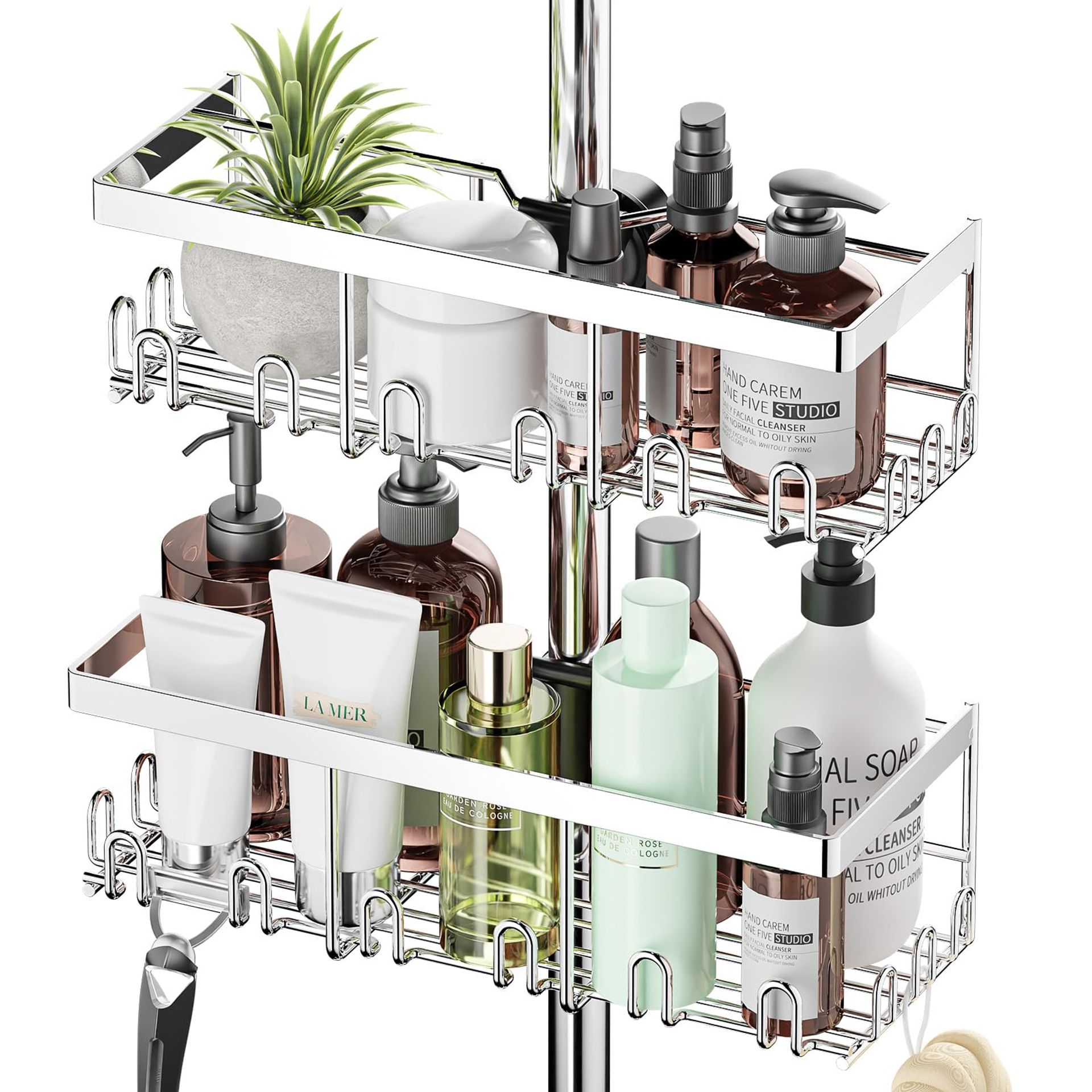Shower Caddy Shelf No Drill for Riser Rail 18–27mm Rustproof Bathroom Organiser - Silver