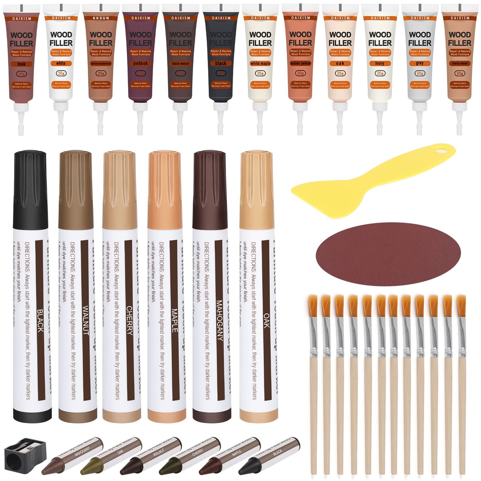 28-Piece Wood Furniture Repair Kit - Scratch & Hole Filler with Brushes & Palette for Floors, Desks, Cabinets