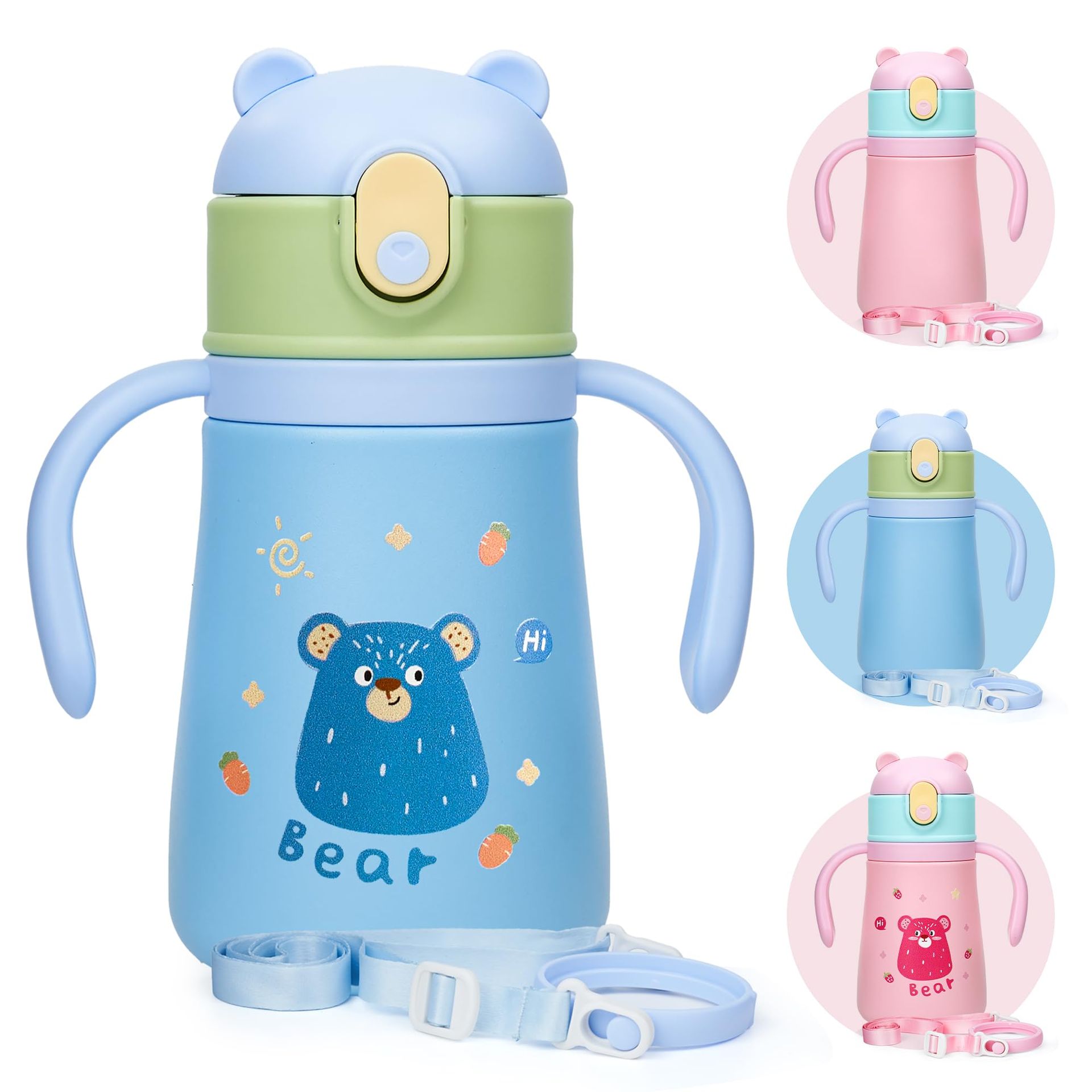 Insulated Baby Cup with Straw - BPA Free, 12oz, Blue Bear Design, Ideal for Toddlers