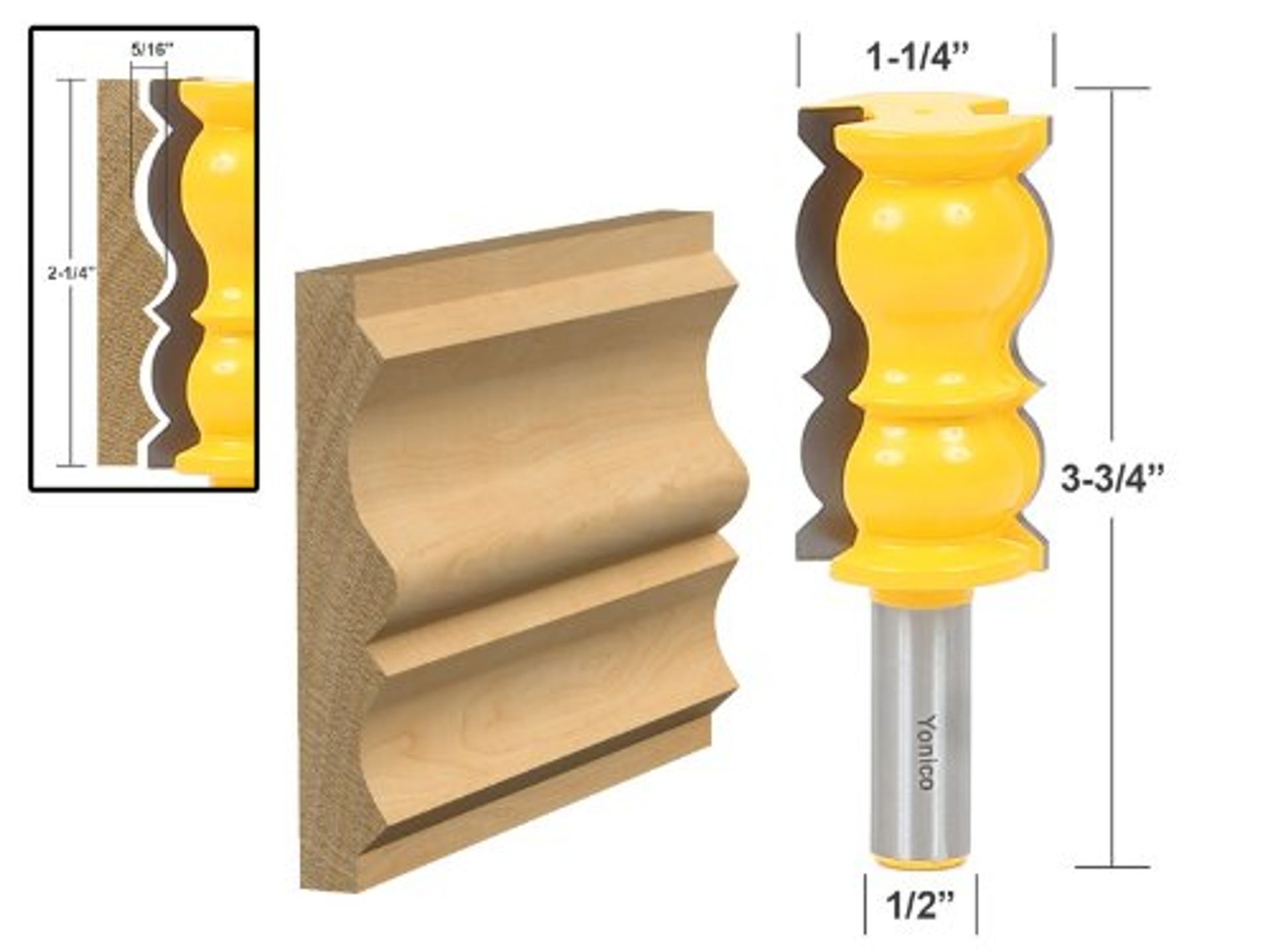 Crown Moulding Router Bit Colonial Design 2-Flute Carbide For 1/2