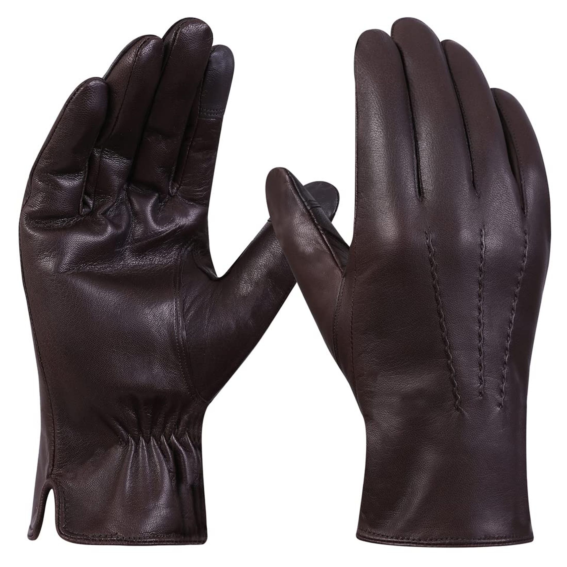 Men's Leather Gloves Touchscreen Compatible Winter Dress Fleece Lined - Brown XXL