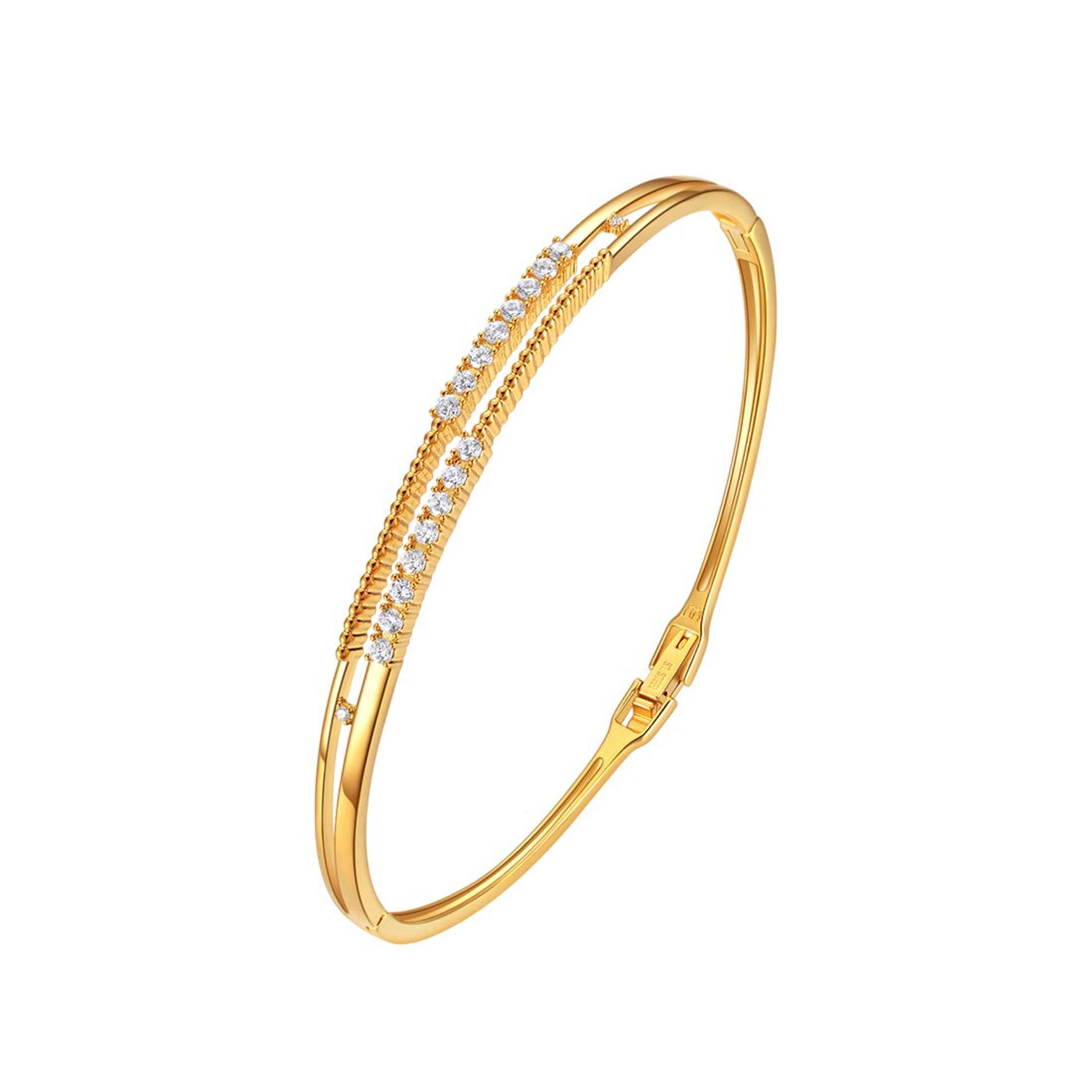 Elegant 18K Gold Plated Bangle Bracelet with CZ Stones for Women - 7.5 Inches - Perfect Gift