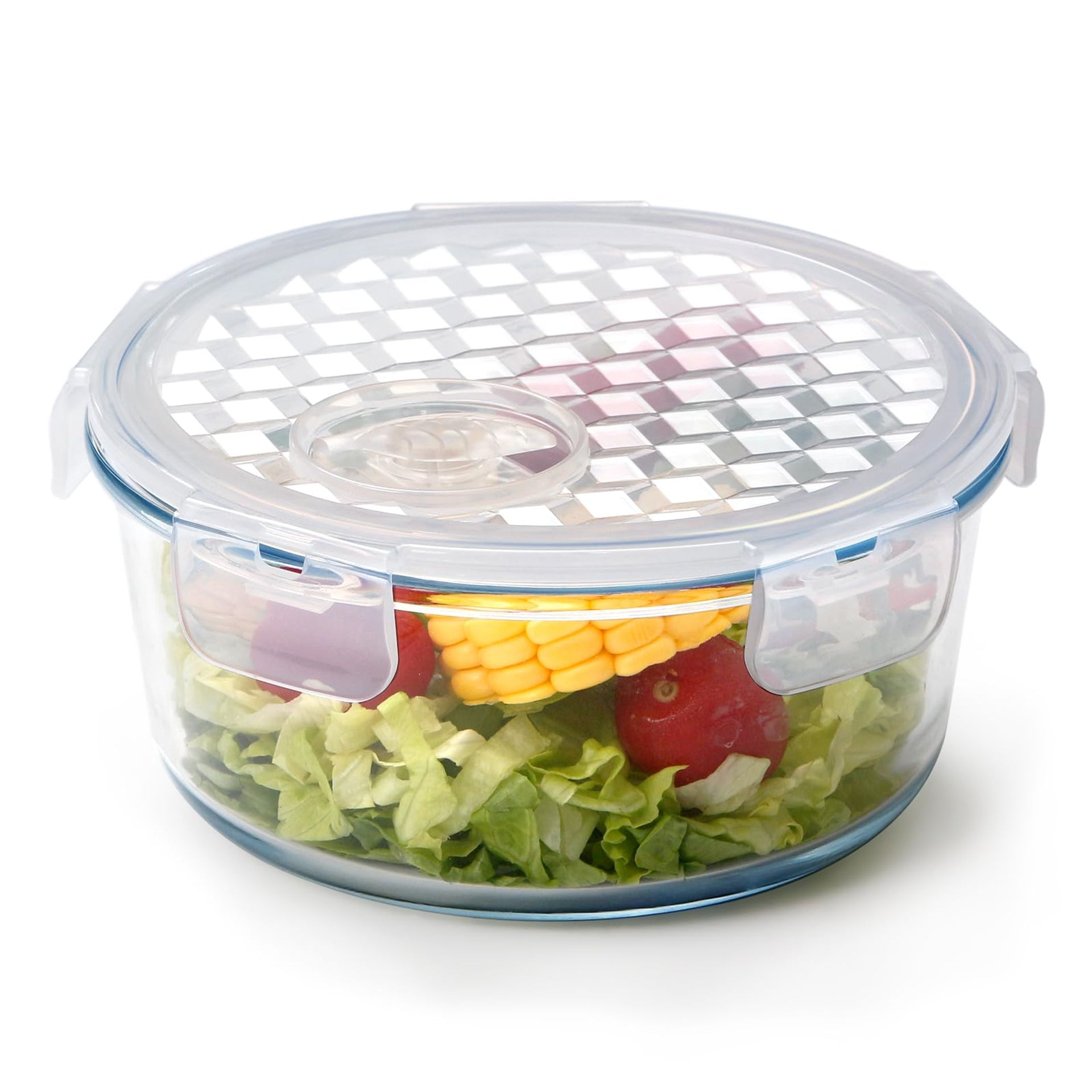 NUTRIUPS 0.9L Round Glass Food Storage Container with Airtight Lids - Microwave & Oven Safe