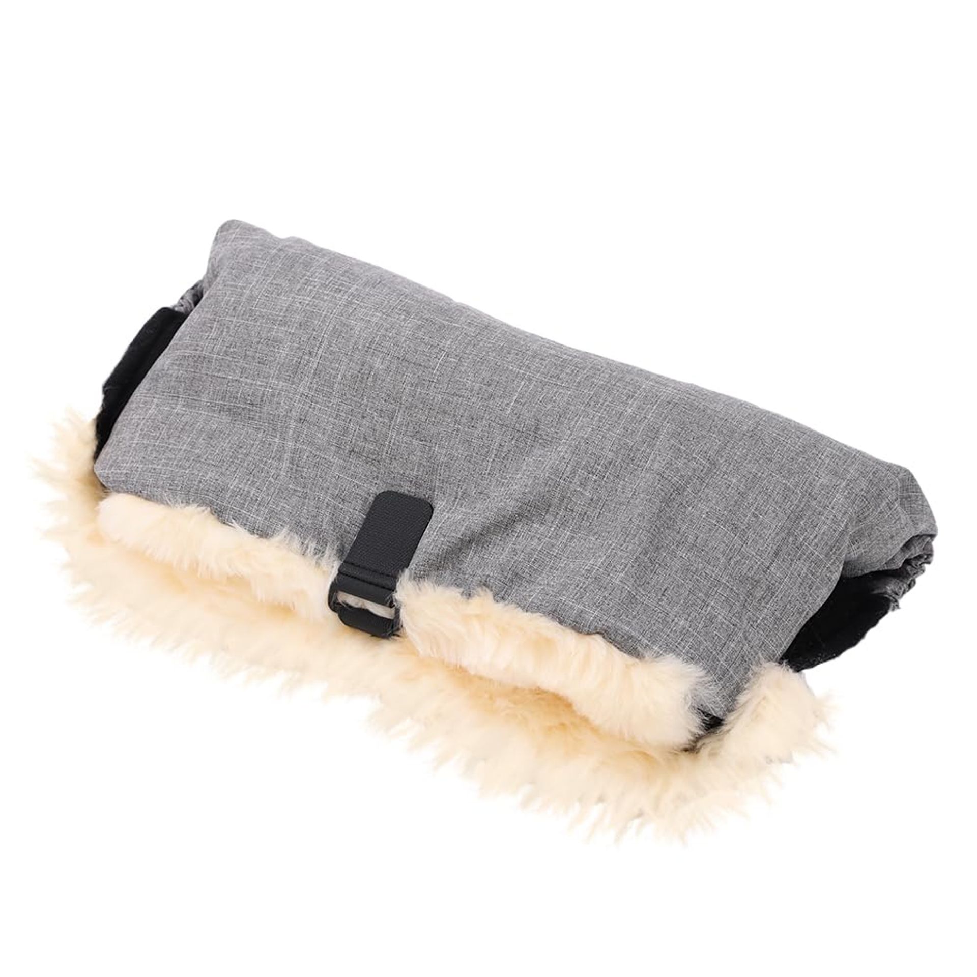Lamb Wool Hand Warmer Wind & Waterproof Pram Muff Gloves for Pushchair, Buggy or Stroller - Light Grey Melange 45x22cm