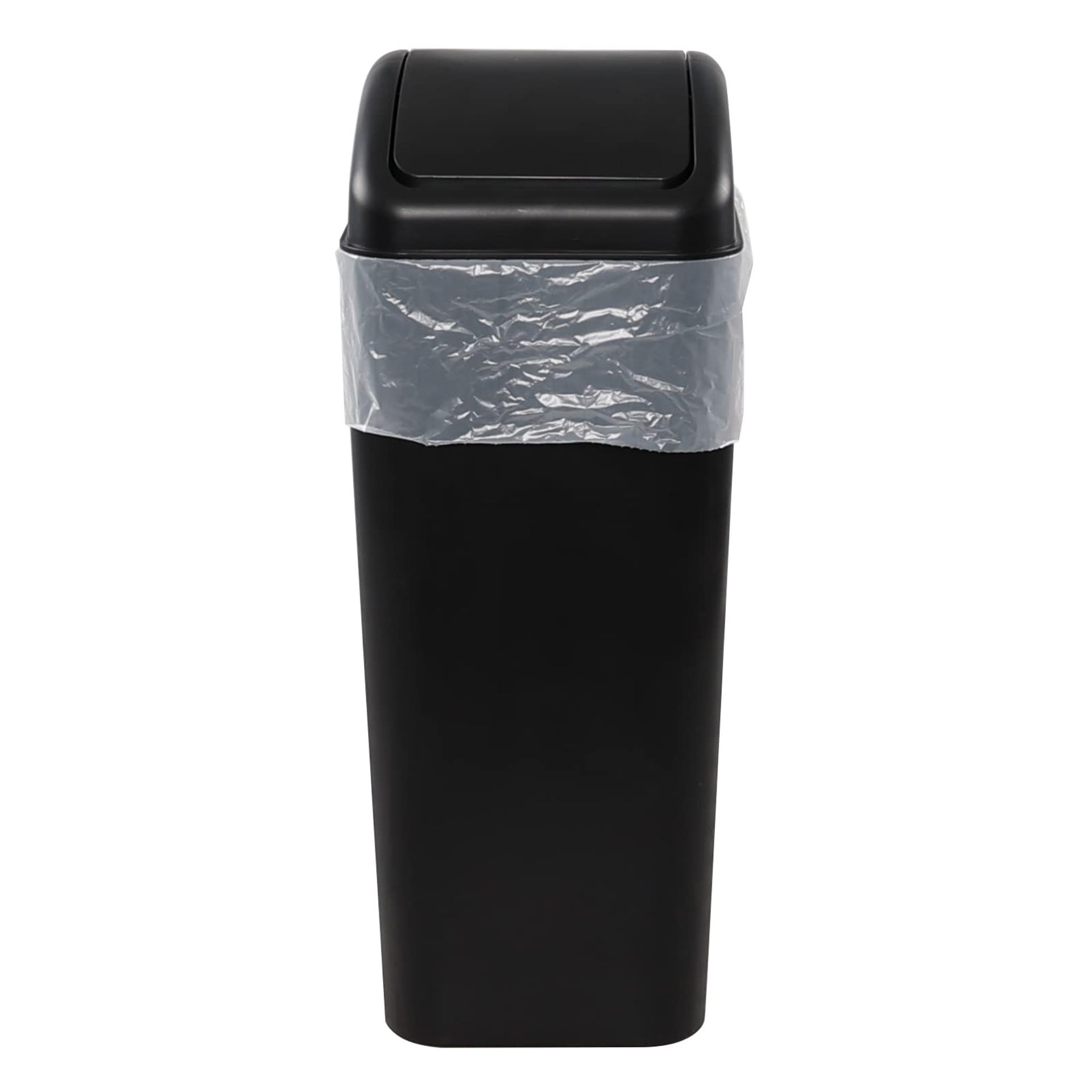 Swing Lid Trash Can 14L Plastic Waste Bin with Easy-Clean Removable Lid - Black 14L