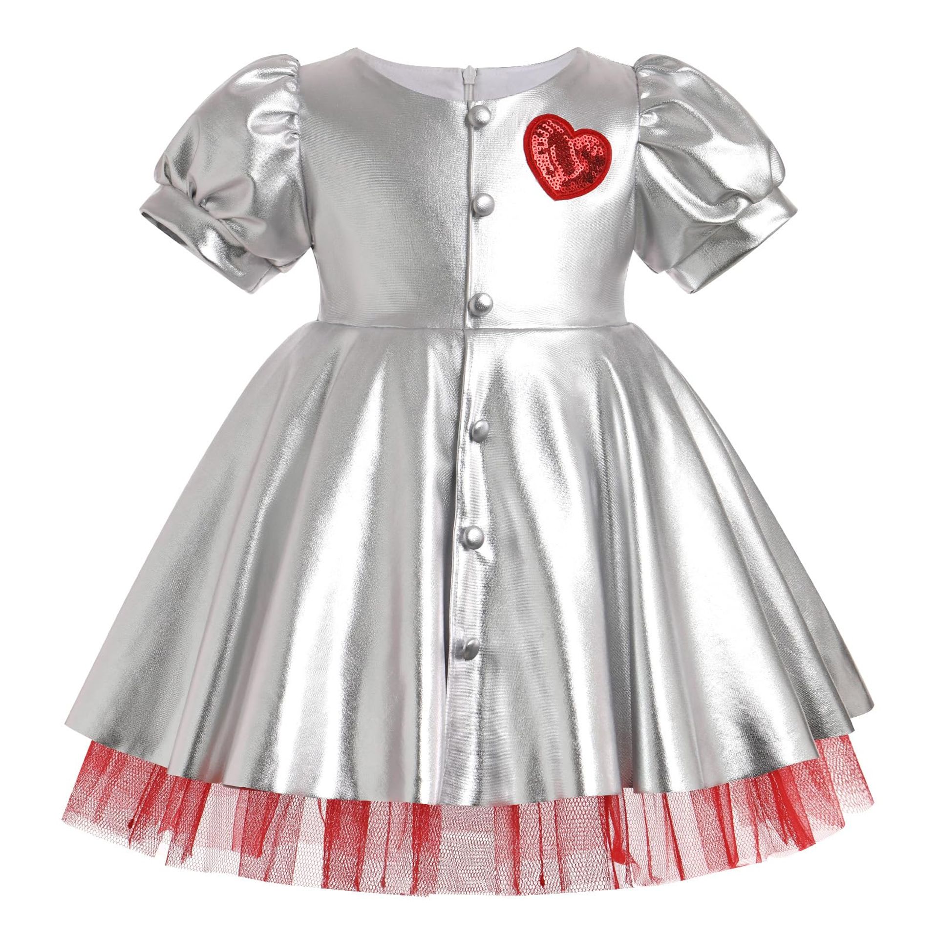 Baby Girls Halloween Princess Dress Faux Leather Heart Design Tutu Party Outfit - Silver 18-24 Months