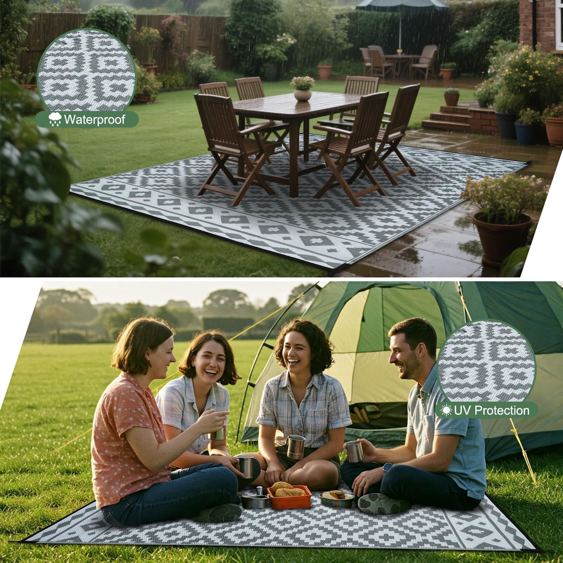 Large Outdoor Rug Waterproof Recycled Plastic Mat For Patio, Garden & Bal