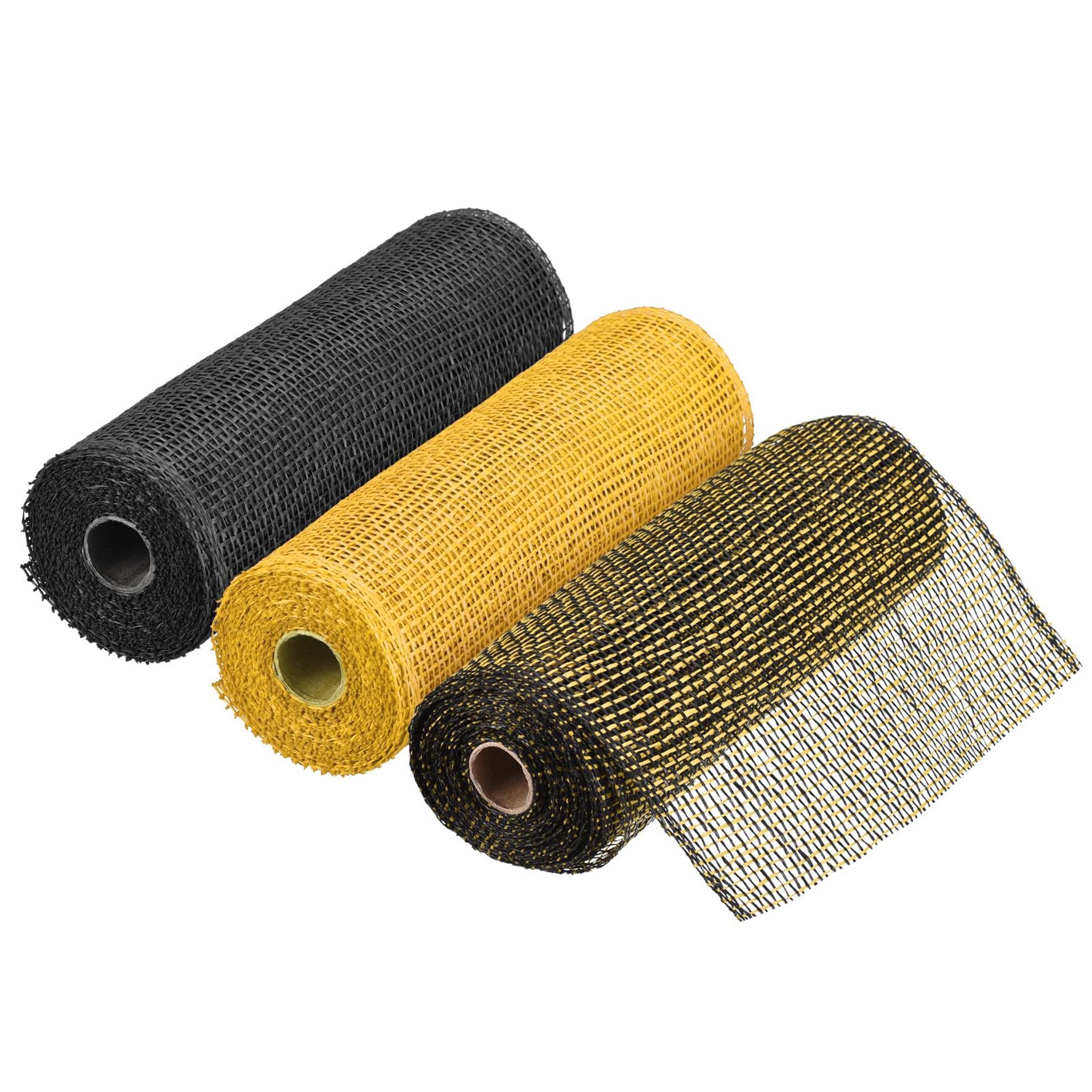 10 Inch Poly Burlap Mesh Ribbon - Black/Yellow/Dark Yellow, 3pcs, Perfect