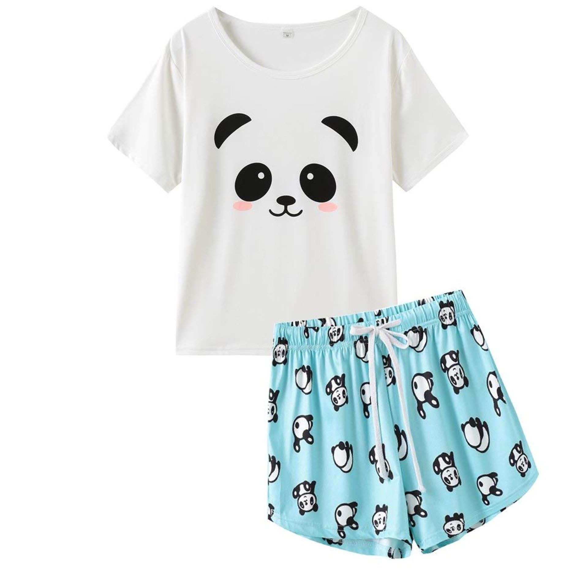 Women's Panda Print Pyjama Set with Short Sleeve T-Shirt & Shorts – Soft Summer Sleepwear