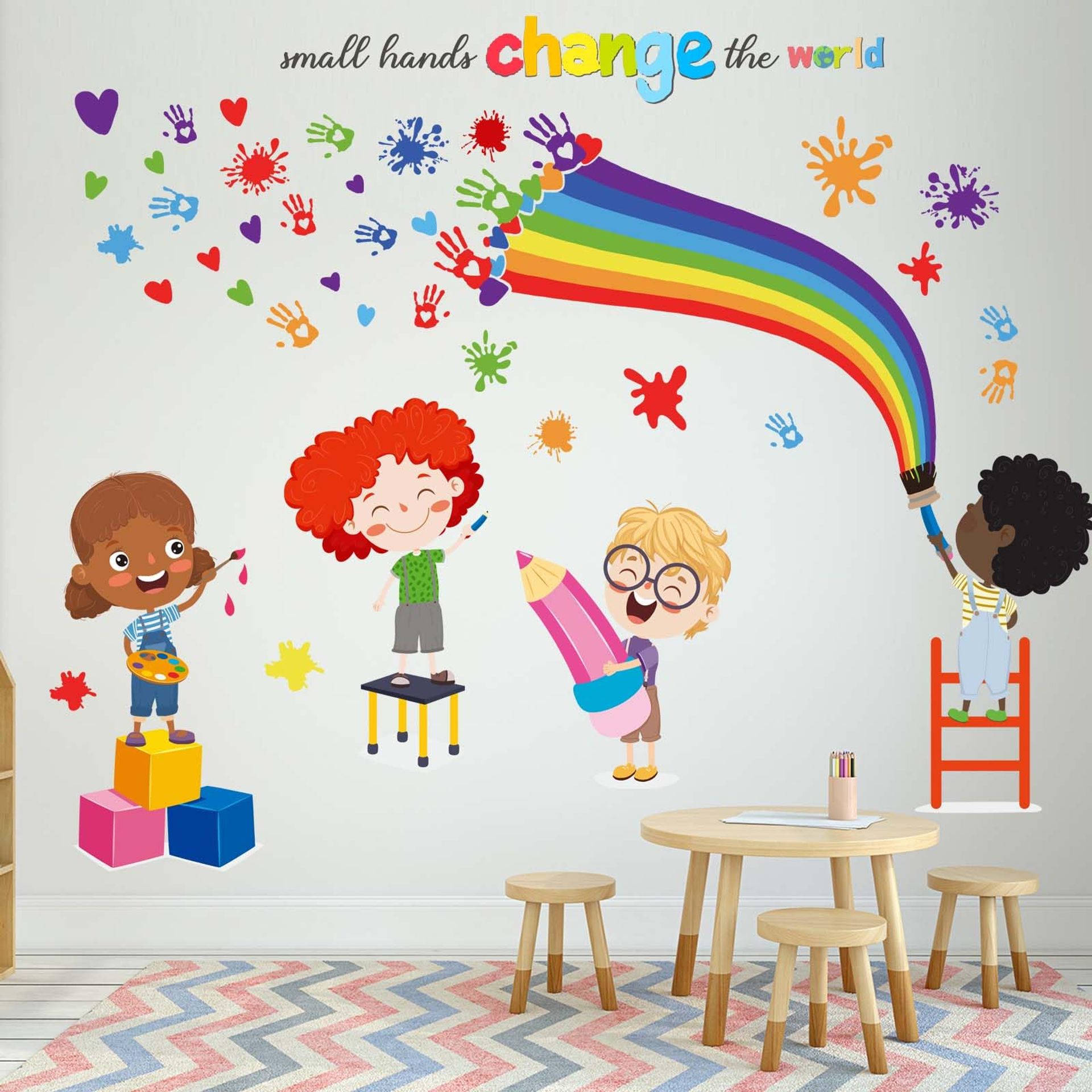 Inspirational Rainbow Wall Decals - Small Hands Change The World Stickers for Kids Room & Nursery
