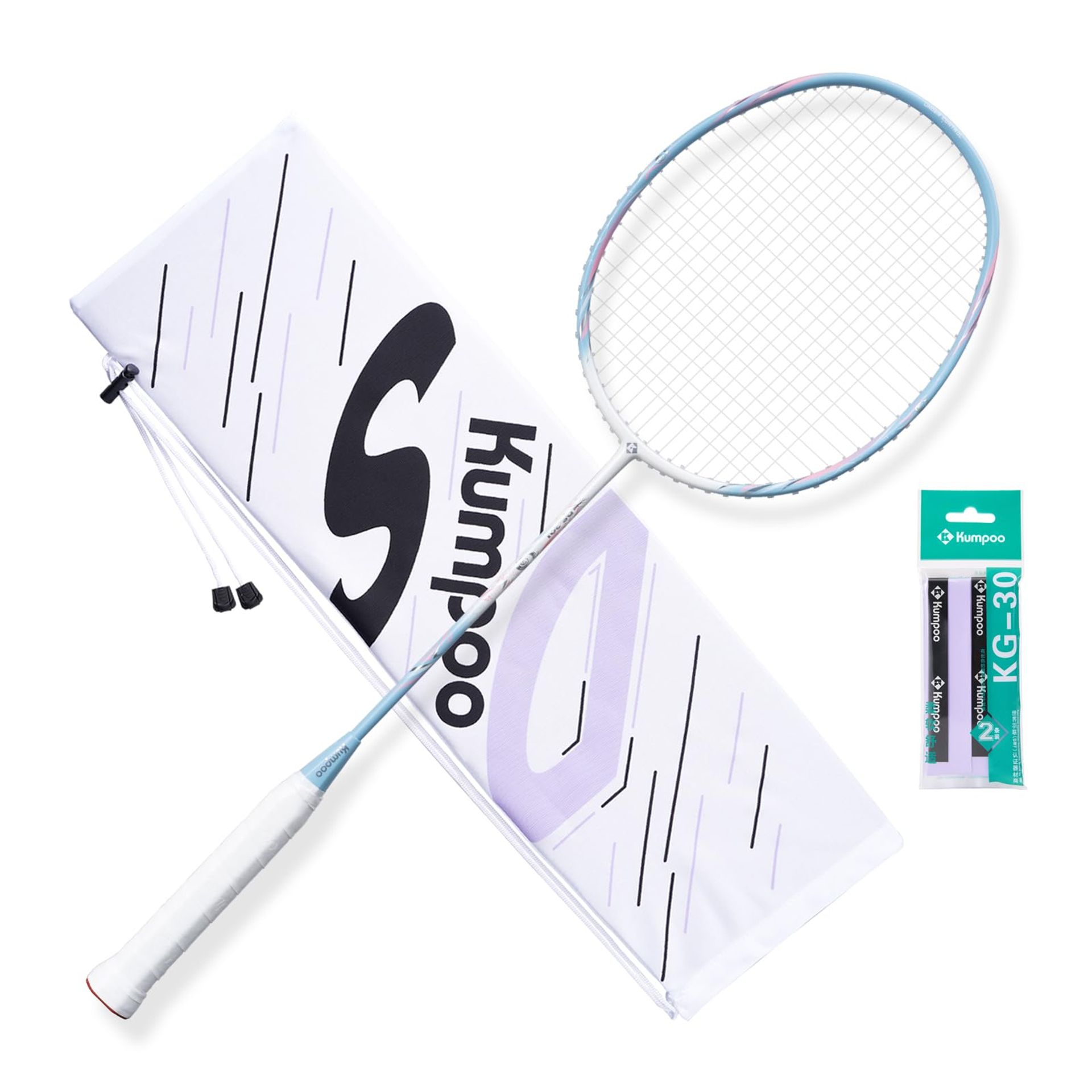 Professional Badminton Racket Set Lightweight Carbon Fibre with Grip & Bag for Training and Outdoor Games - Blue One Size