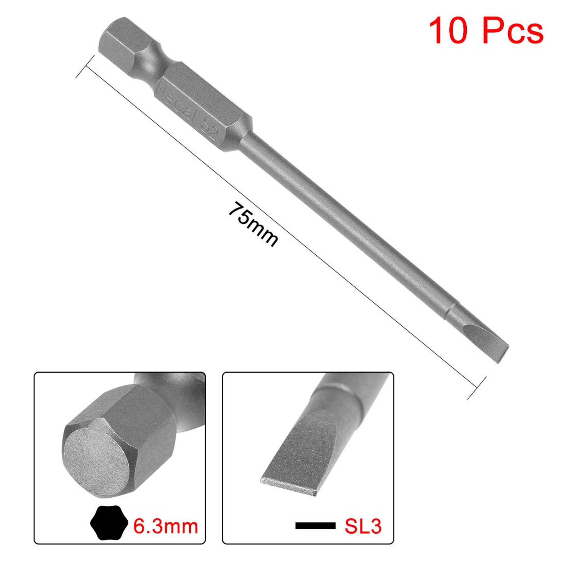 3mm Magnetic Slotted Screwdriver Bits - 10 Pack, S2 Alloy Steel, 1/4 Inch