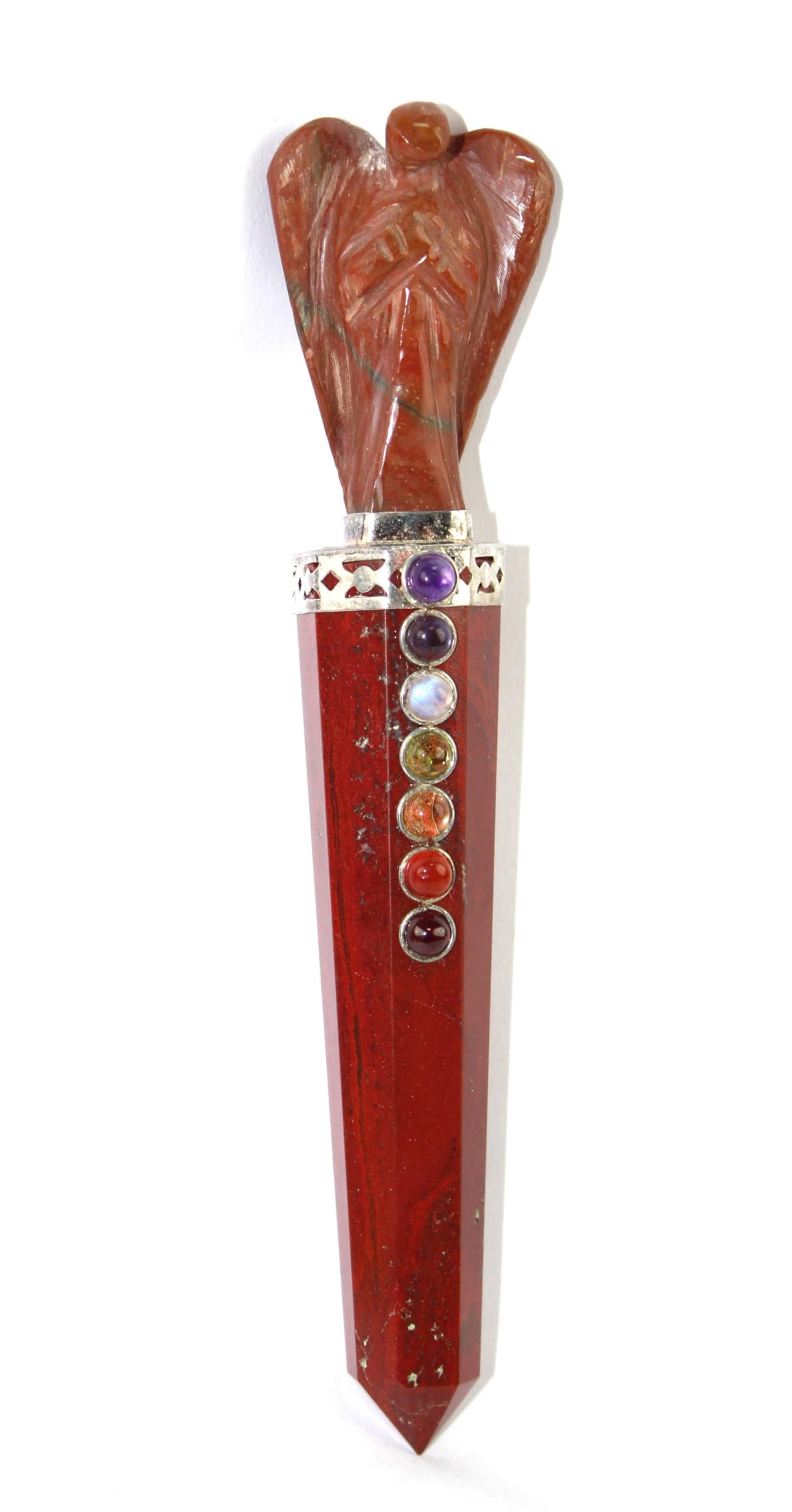 Crystal Healing Red Jasper Angel Chakra Wand Stick 5.5-inch with Free Therapy Booklet - Rainbow