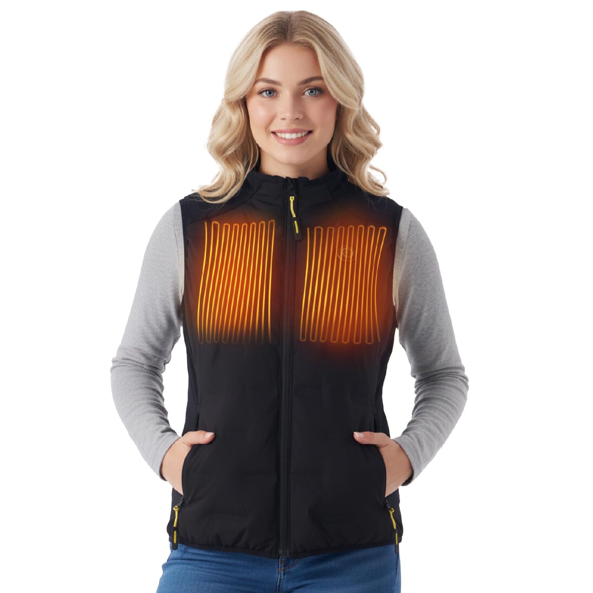 Women's Heated Gilet Lightweight Quilted Electric Warming Vest with 4 Heating Zones & Dual 4000mAh Batteries - Black XL
