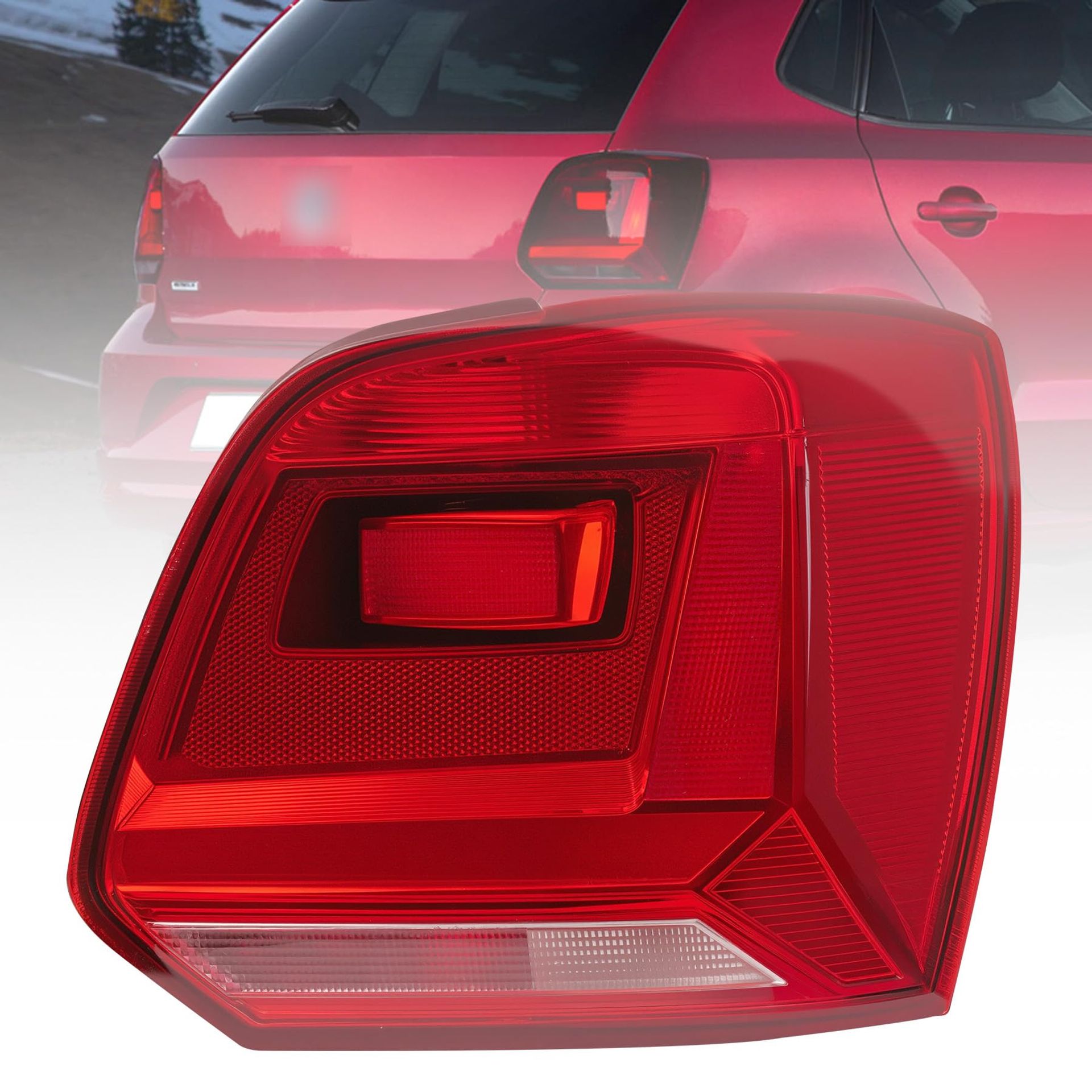 Right Side Tail Light Rear Lamp Compatible with VW Polo 2014-2017 O/S Replacement without Bulb - Red Right