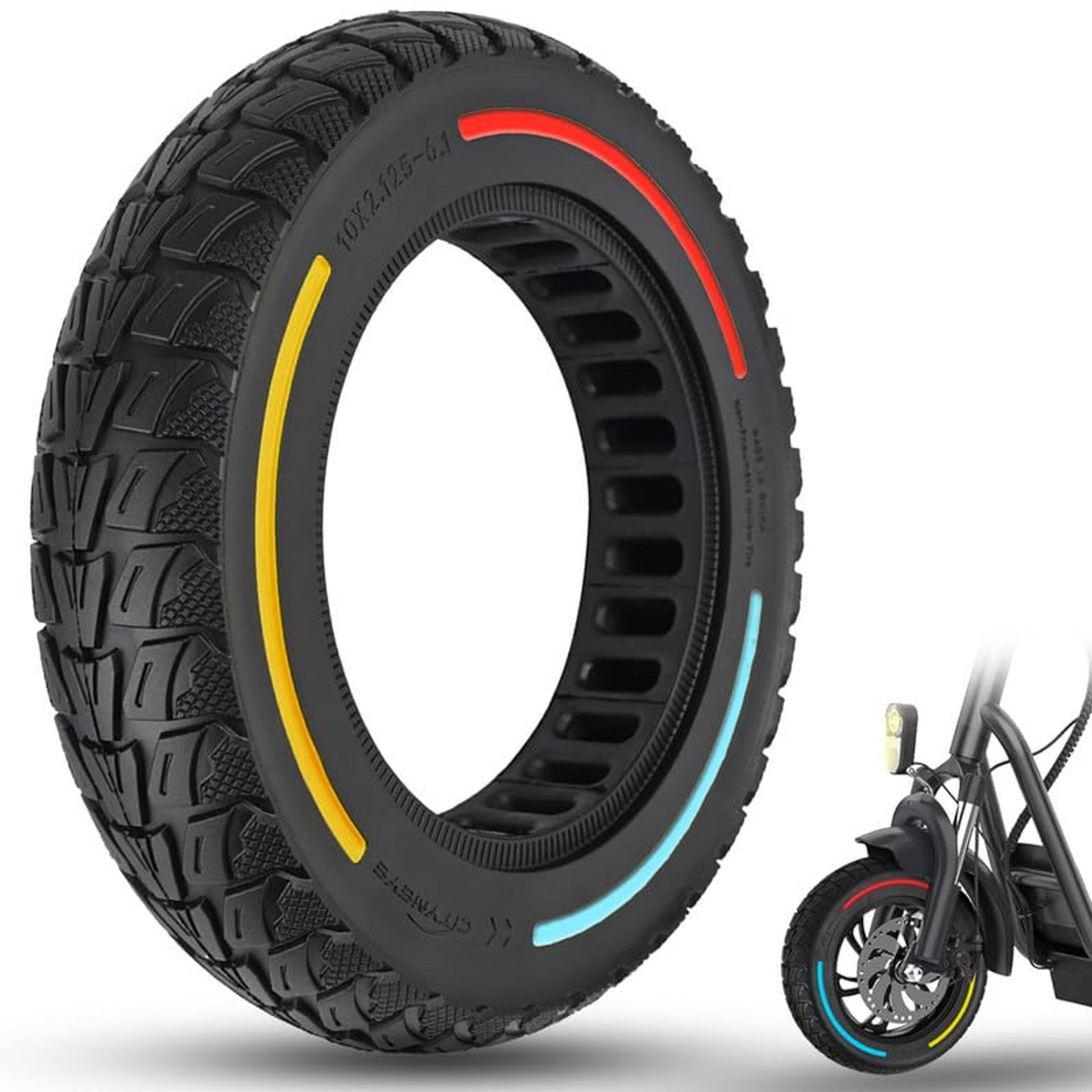 Solid Off-Road Tyre for Electric Scooters Puncture-Free 10x2.125-6.1 Replacement Fit for EVERCROSS, NIU, Ninebot - 10x2.125-6.1 tyre coloured 1pc