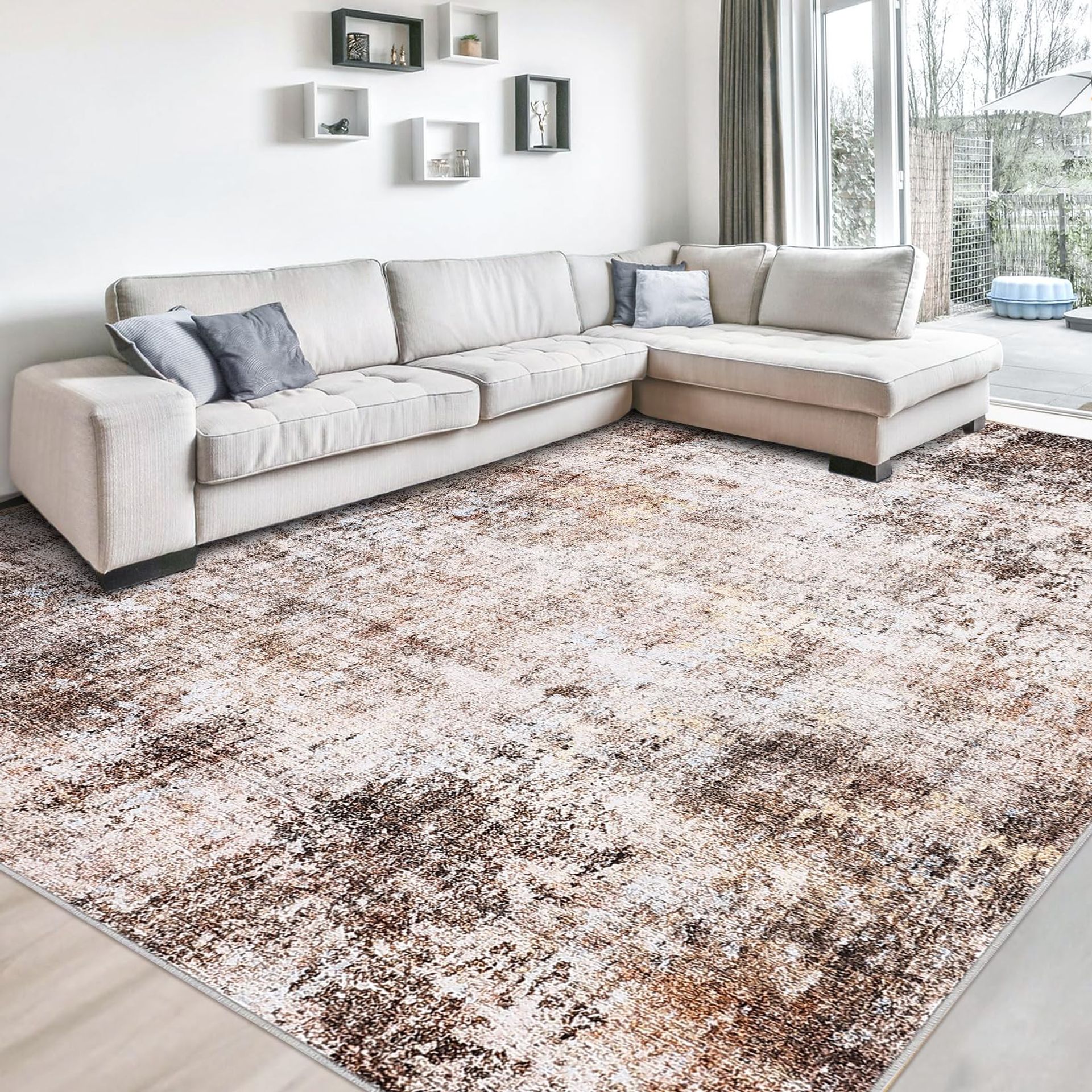 Machine Washable Vintage Area Rug Soft Short Pile Non-Slip Carpet for Living Room, Bedroom & Office - Braun 160x230cm