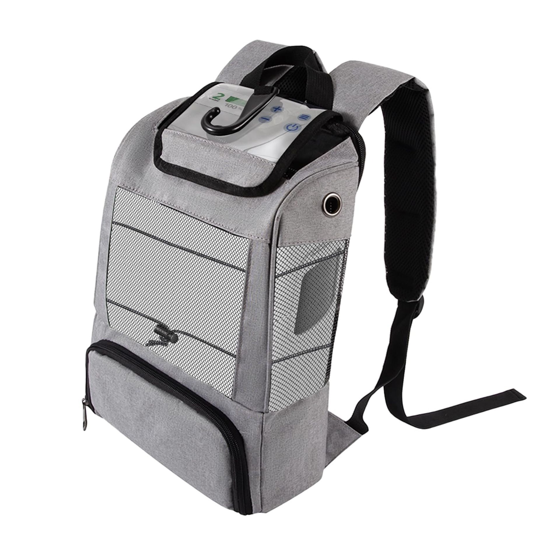 Portable Oxygen Concentrator Backpack Compatible with Inogen, Oxygo, Caire Units, Breathable Travel Carry Bag with Mesh Panels - Grey 0455