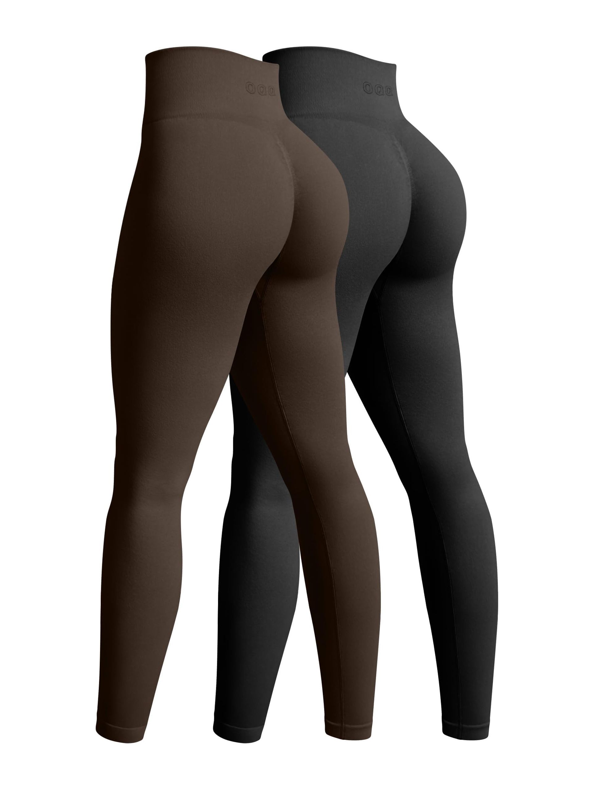 Women's 2 Piece Seamless Yoga Leggings High Waist Butt Lifting Workout Set - Black & Dark Brown XL