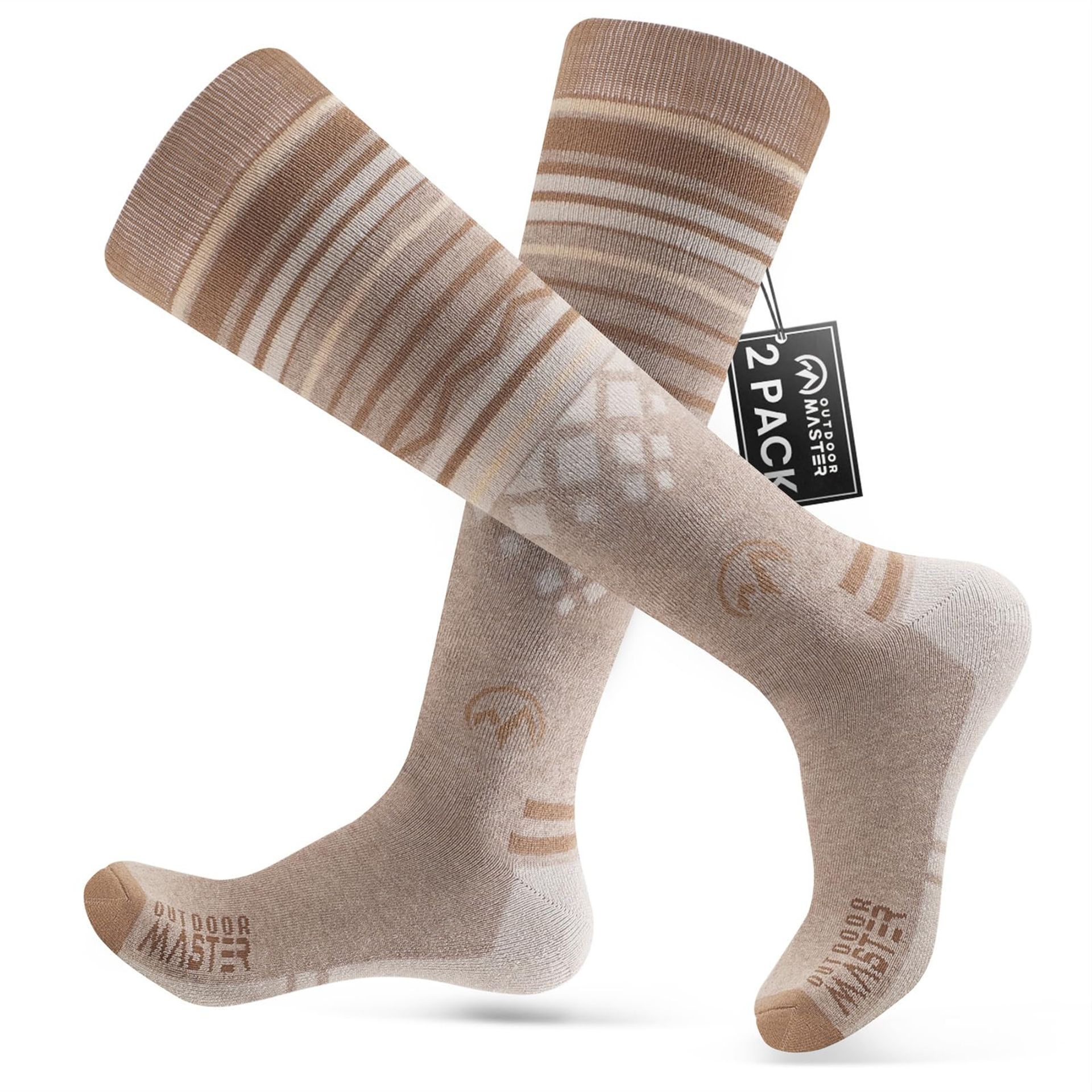 Merino Wool Ski Socks Thermal Winter Warm Unisex Snowboarding Socks - Khaki L